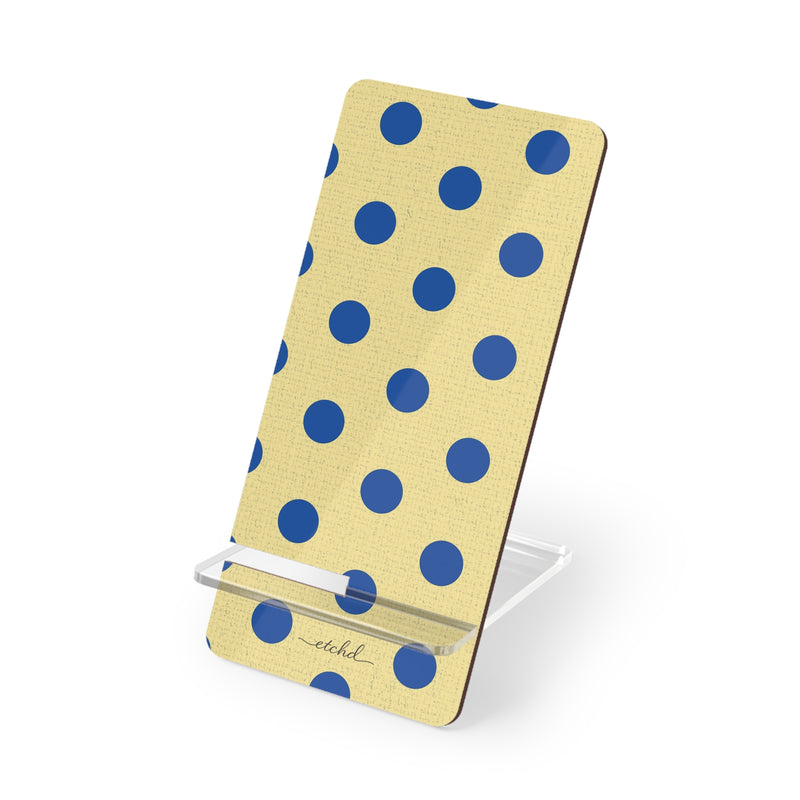 Cobalt And Butter Polka Dot Phone Stand by etchd