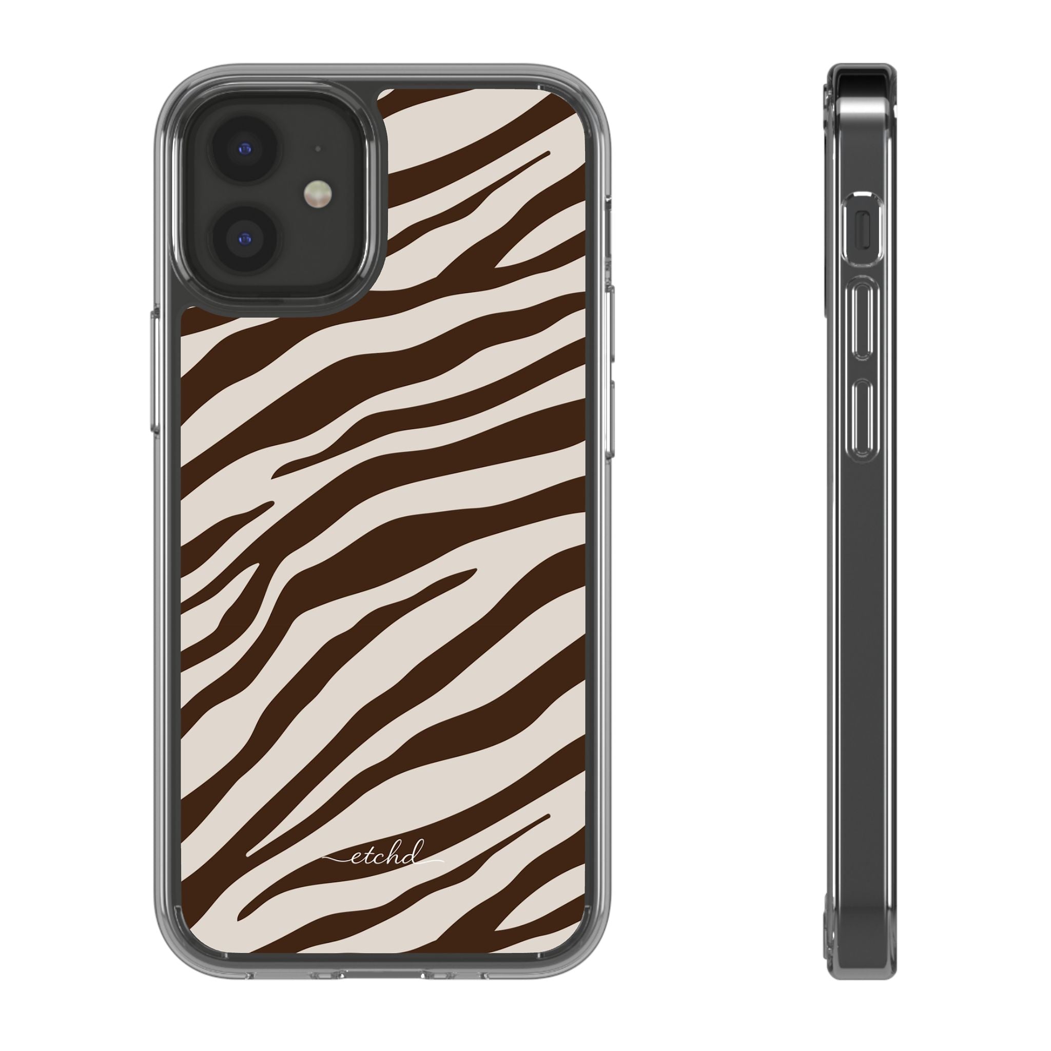 Brown Zebra Clear Phone Case by etchd, view 2