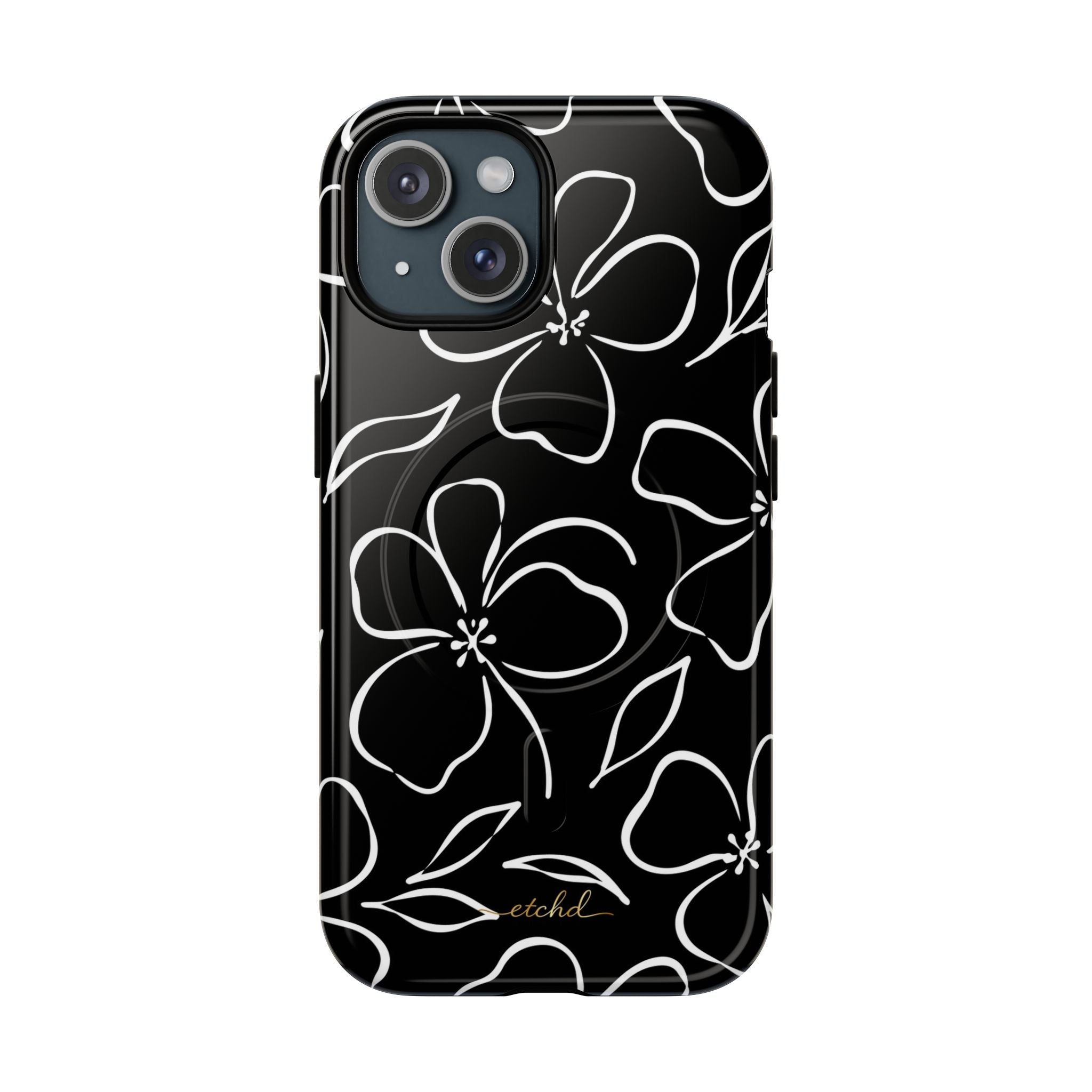 Black & White Floral Funda magnética para móvil de etchd, vista 2