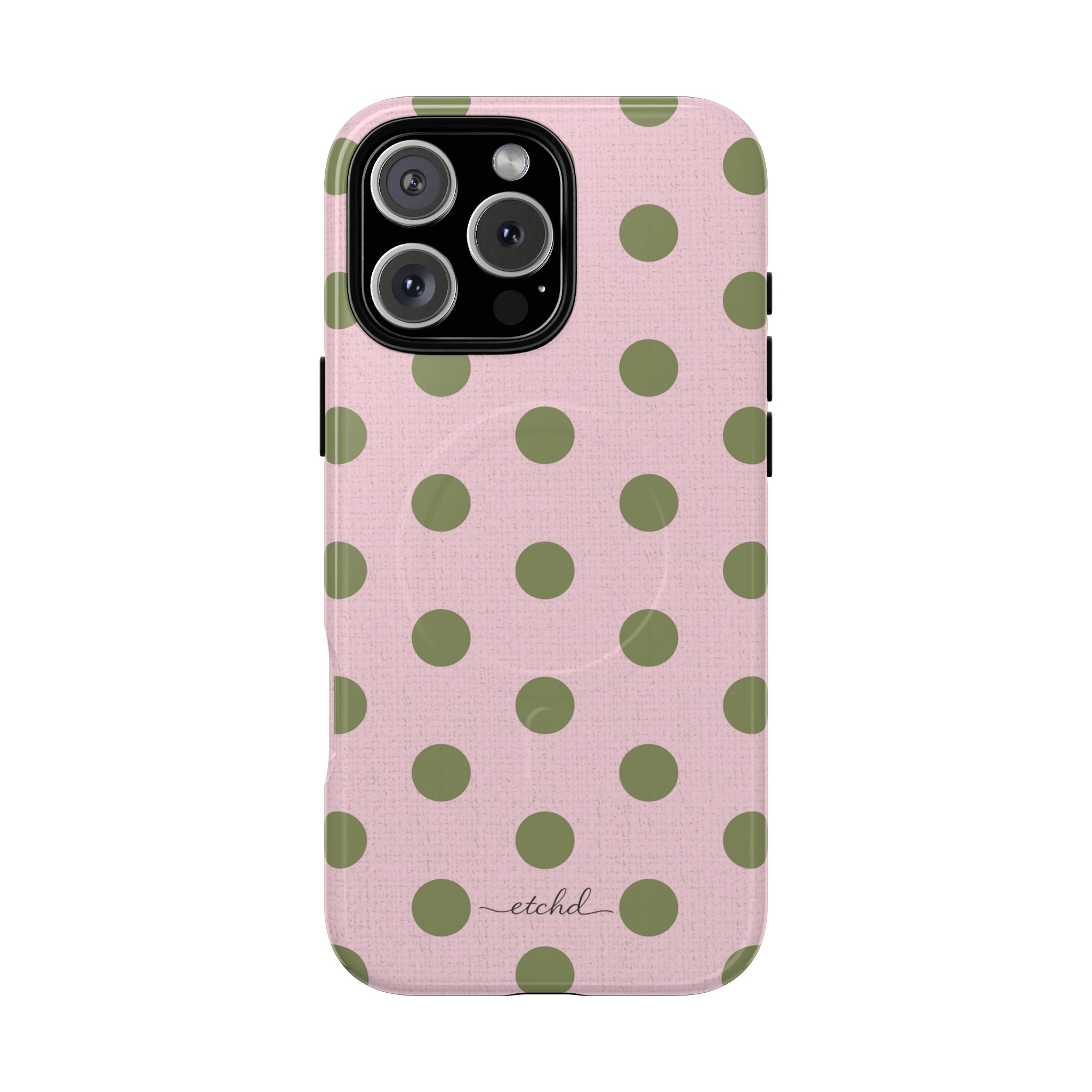 Green And Pink Polka Dot Magnetic Phone Case by etchd