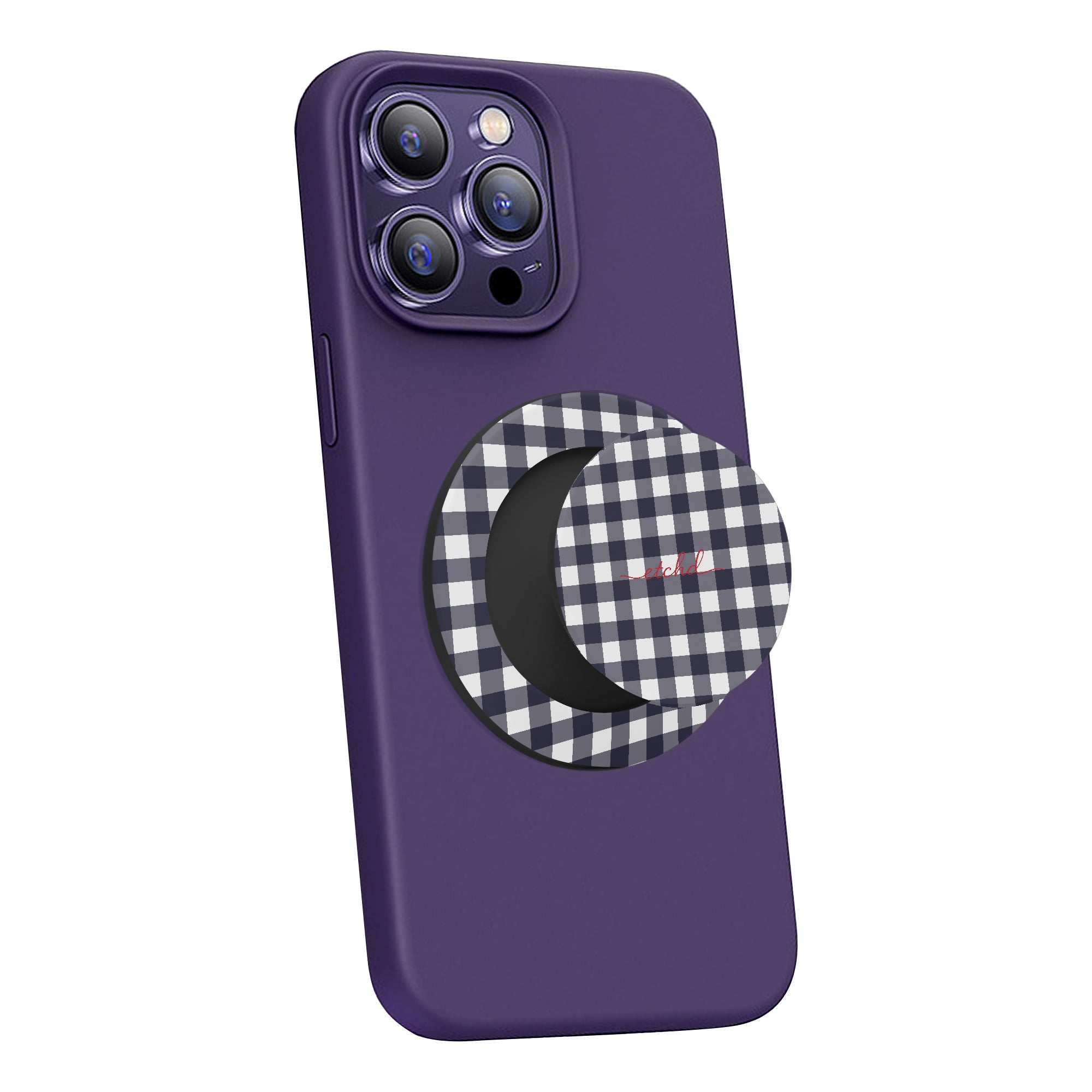 White & Navy Gingham Phone Grip And Stand by etchd, view 4
