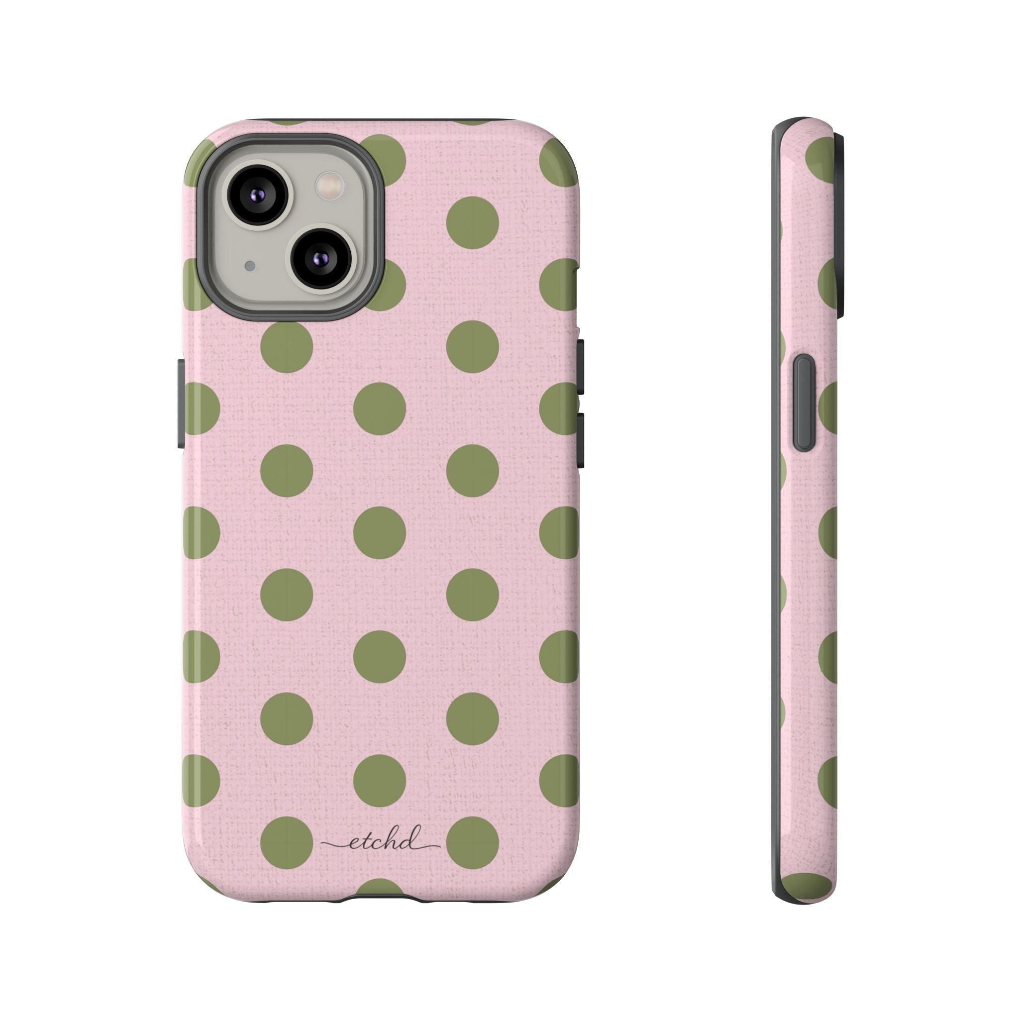 Green & Pink Polka Dot Phone Case by etchd, view 2