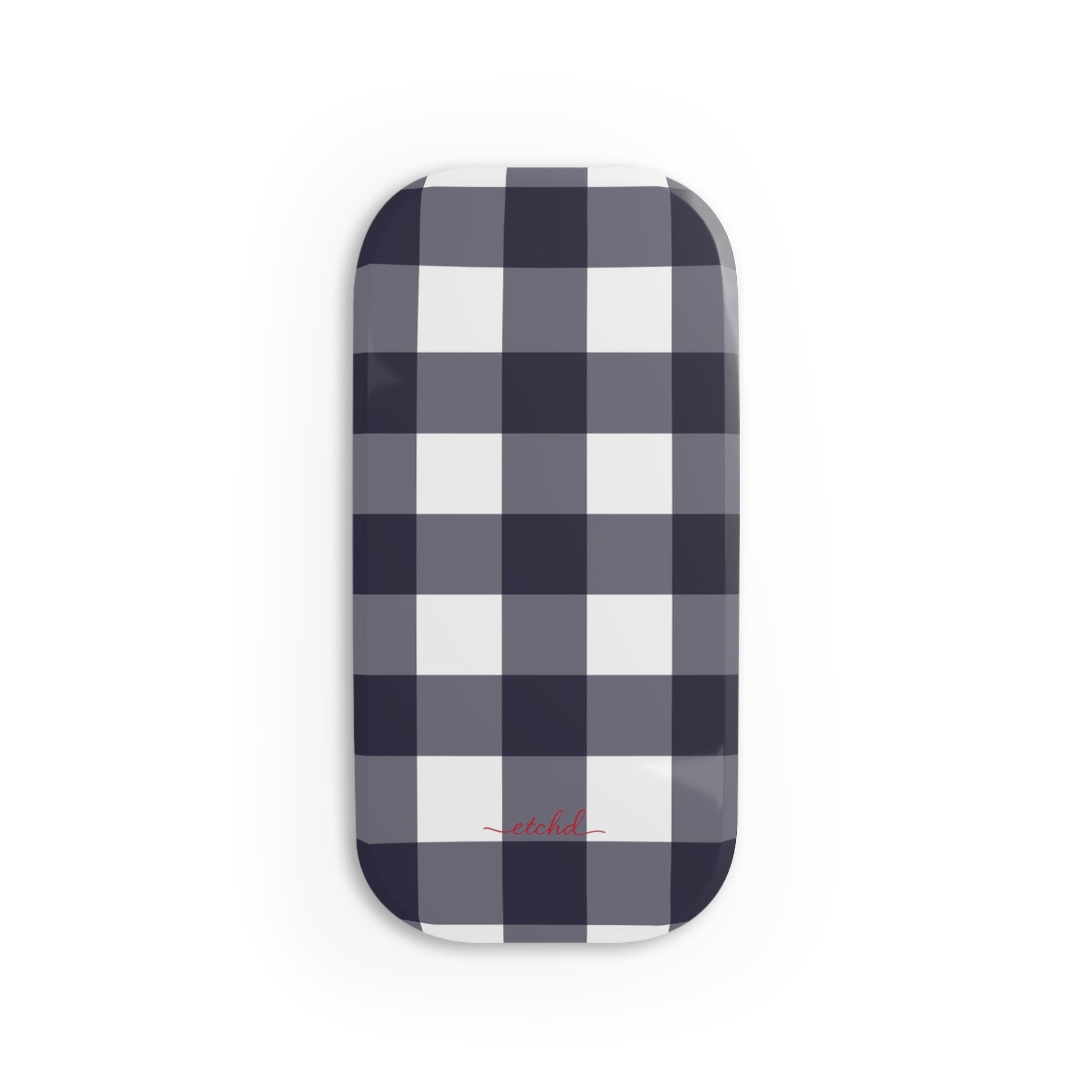 White & Navy Gingham Click-On Phone Grip by etchd