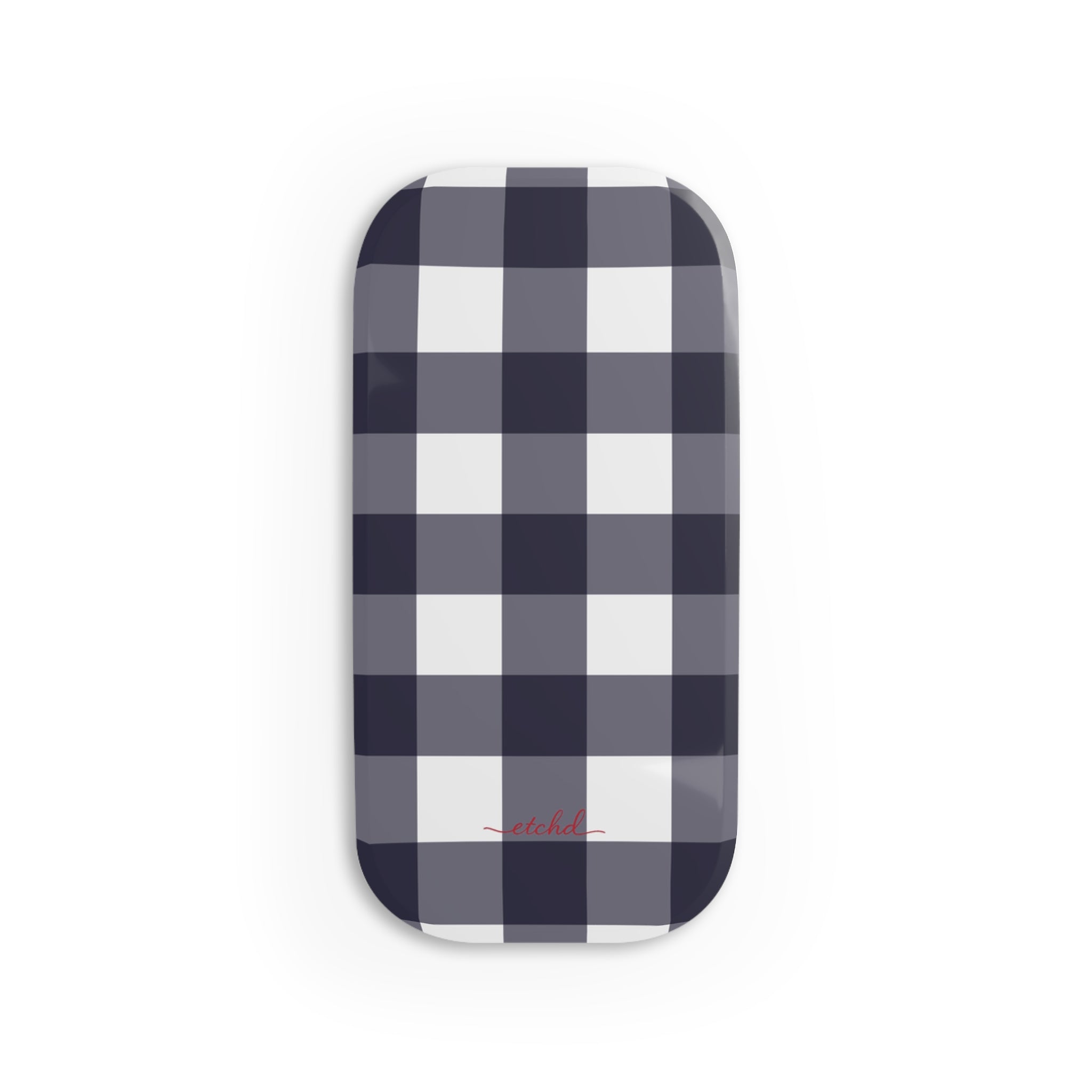 White & Navy Gingham Click-On Phone Grip by etchd