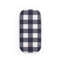 White & Navy Gingham Click-On Phone Grip by etchd