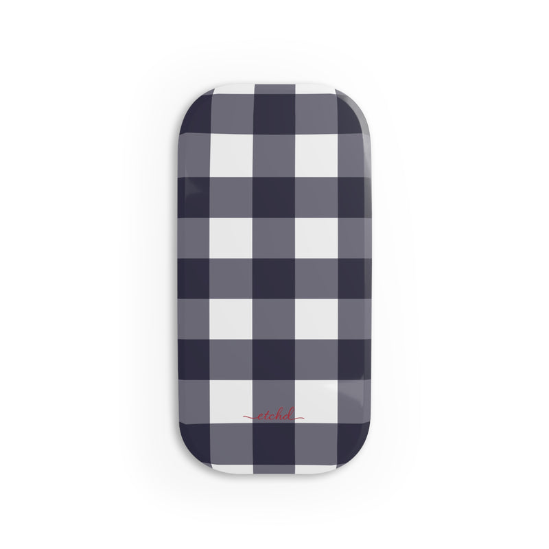 White & Navy Gingham Click-On Phone Grip by etchd