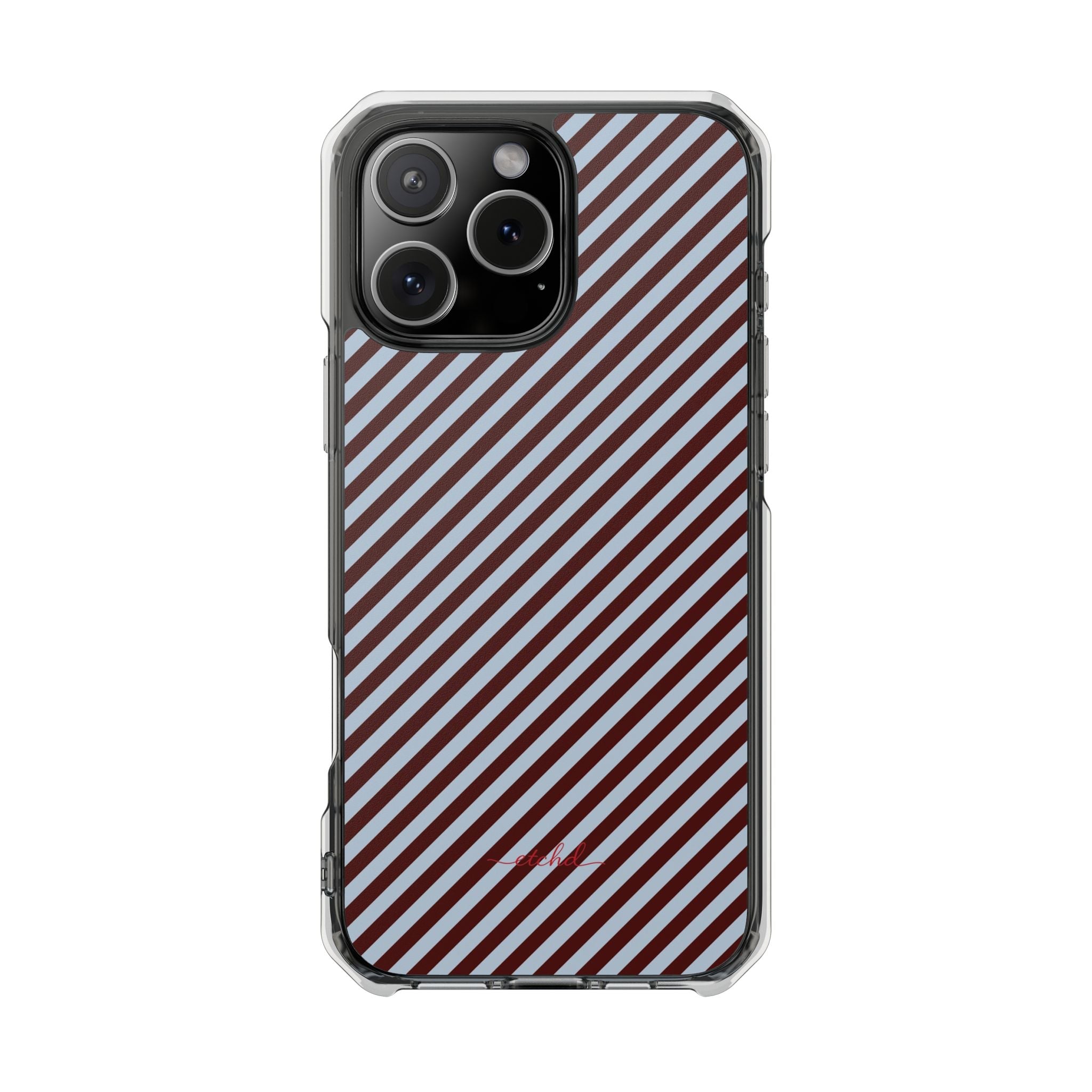 Blue & Cherry Striped Diagonal Clear Magnetic Phone Case by etchd