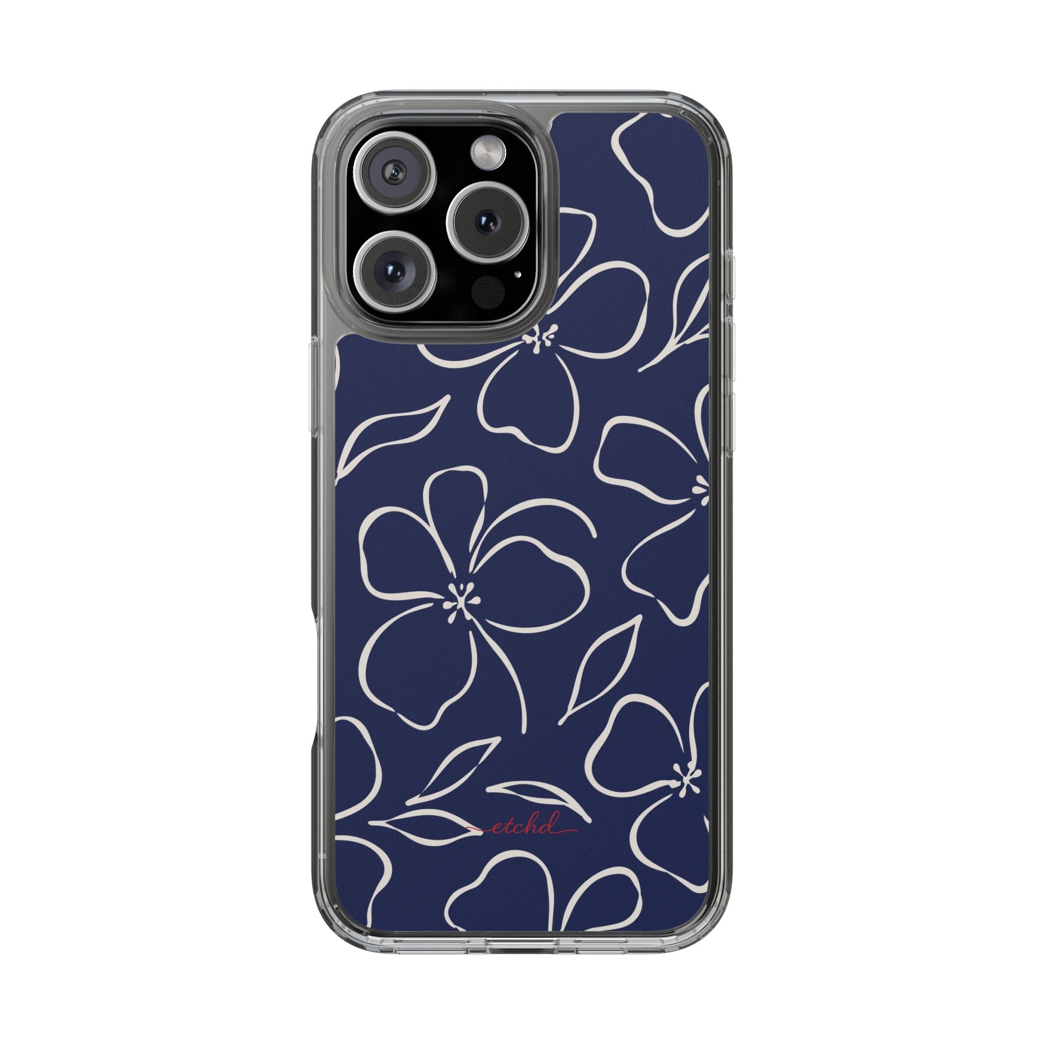 Navy & Cream Floral Clear Phone Case by etchd