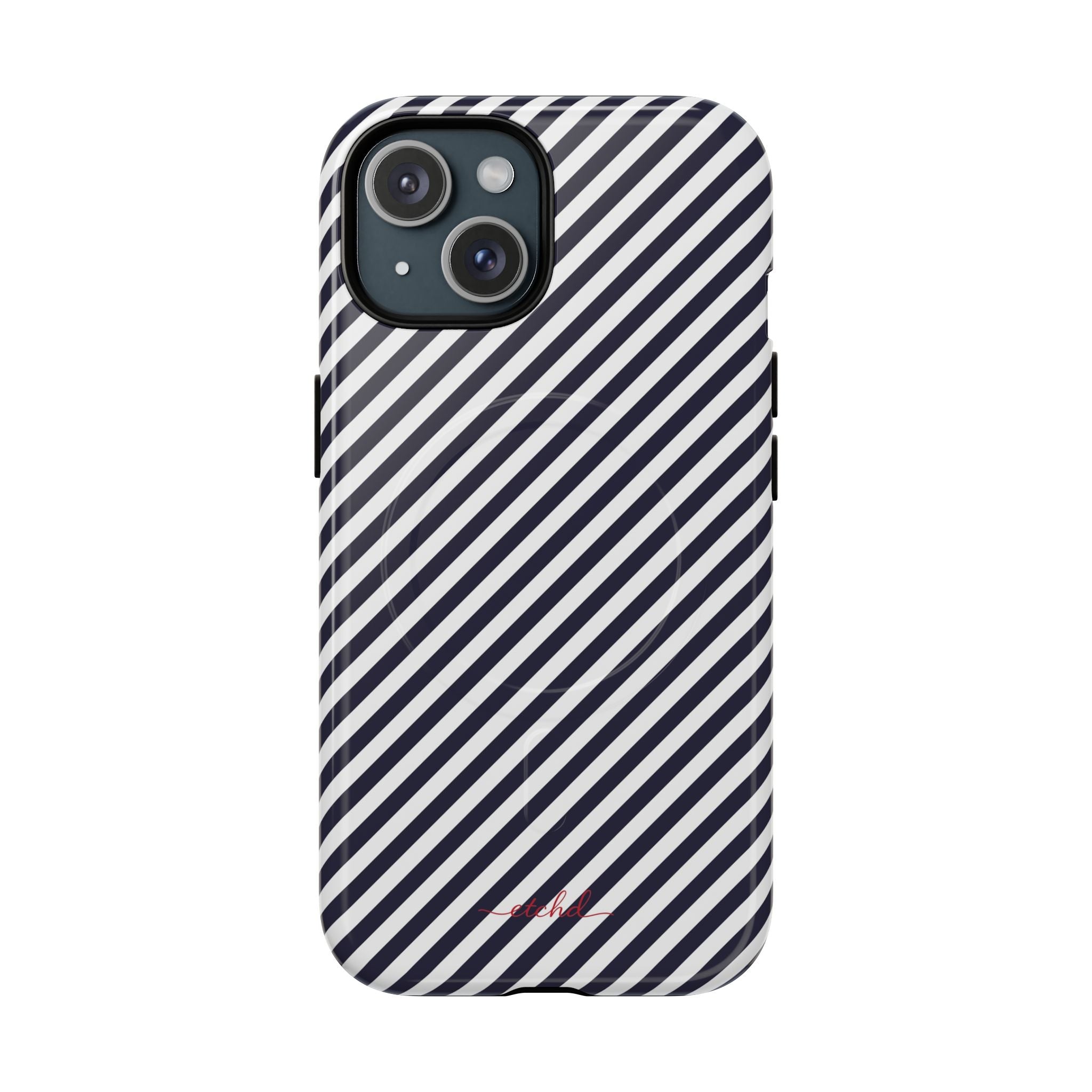 Navy & White Striped Diagonal Magnetic Phone Case by etchd, view 2
