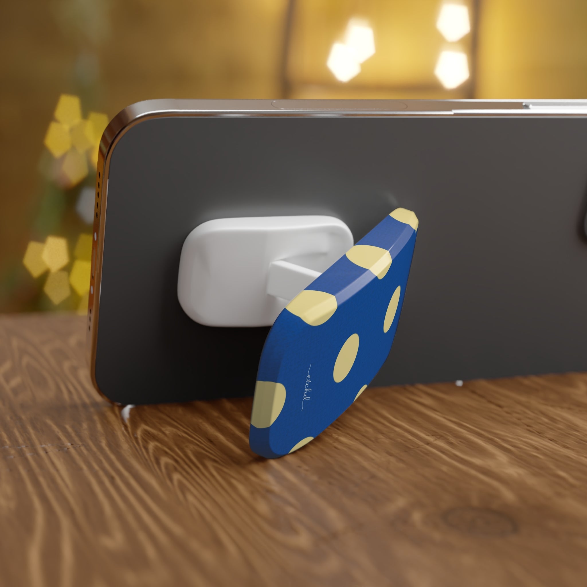 Butter And Cobalt Polka Dot Click-On Phone Grip by etchd, view 4
