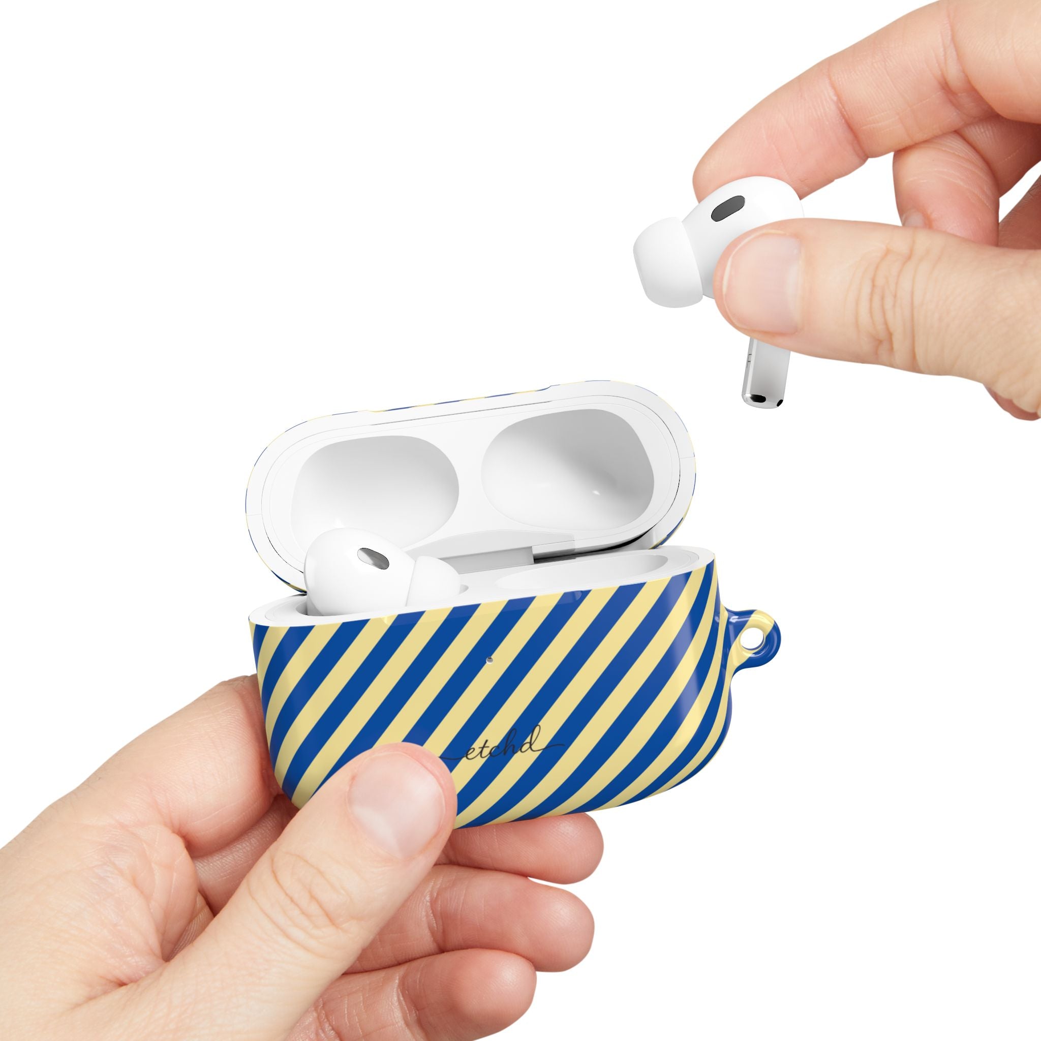 Cobalt & Butter Striped Diagonal AirPod Case by etchd, view 11