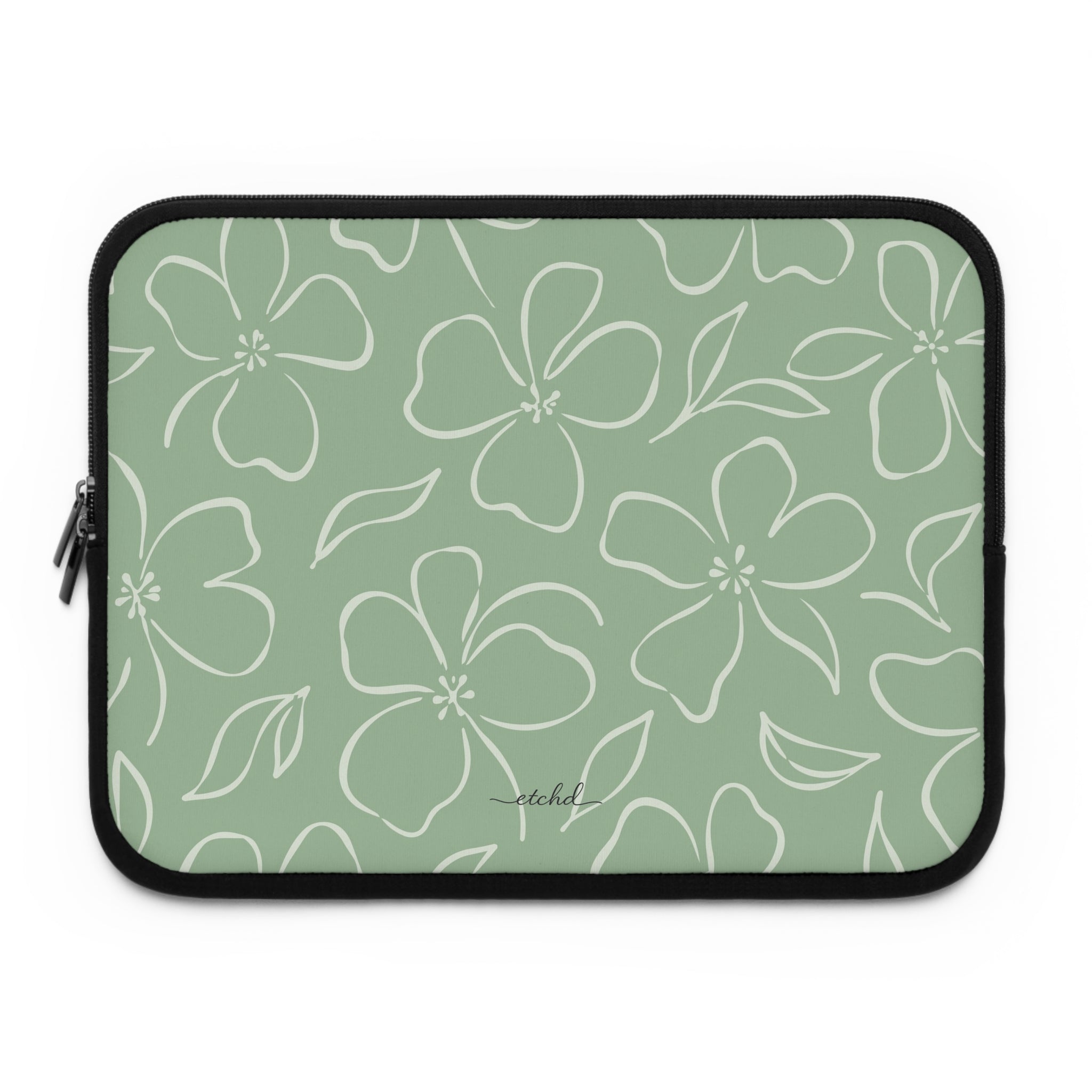 Sage & Cream Floral Laptop Sleeve by etchd
