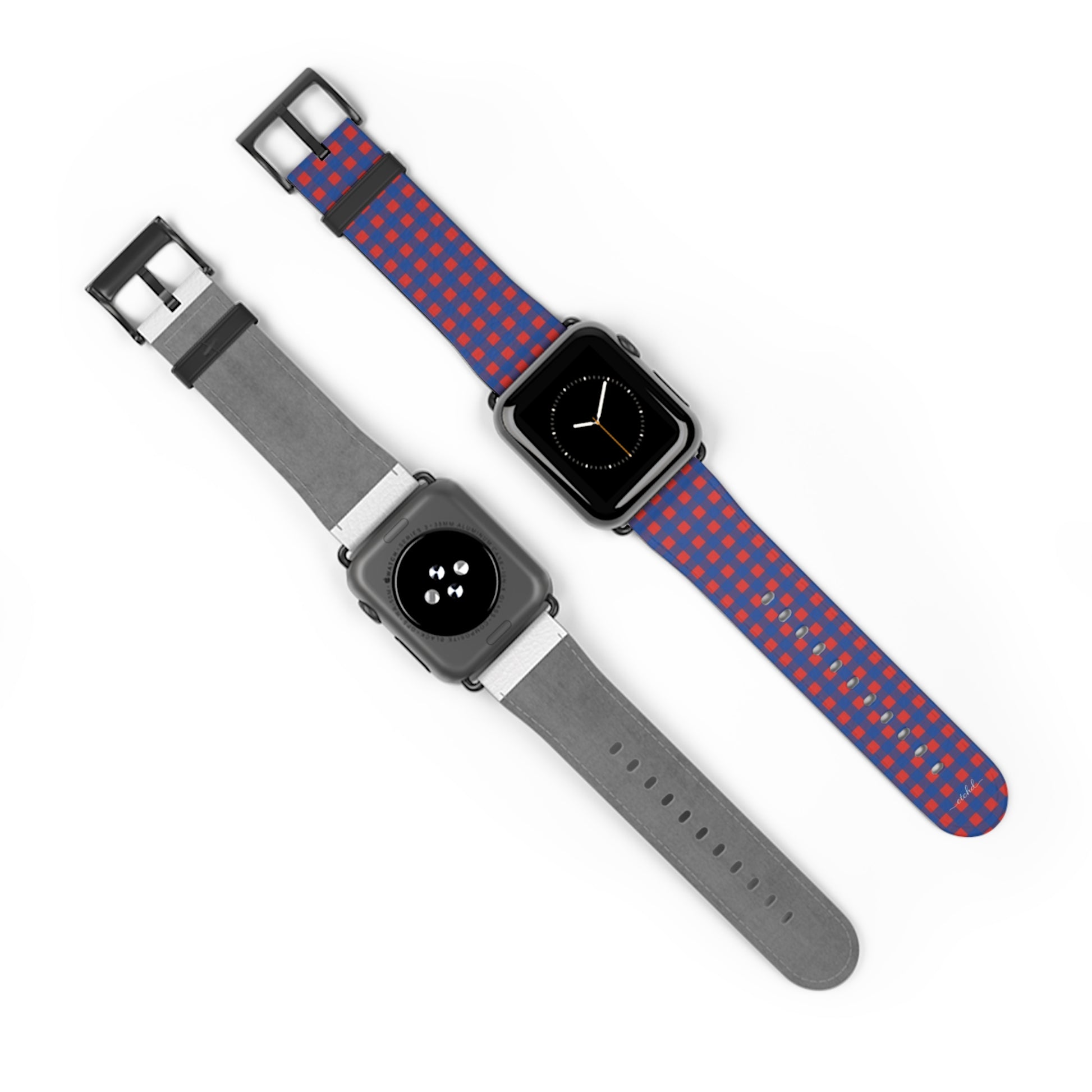 Cobalt & Poppy Gingham Smartwatch Strap by etchd, view 10