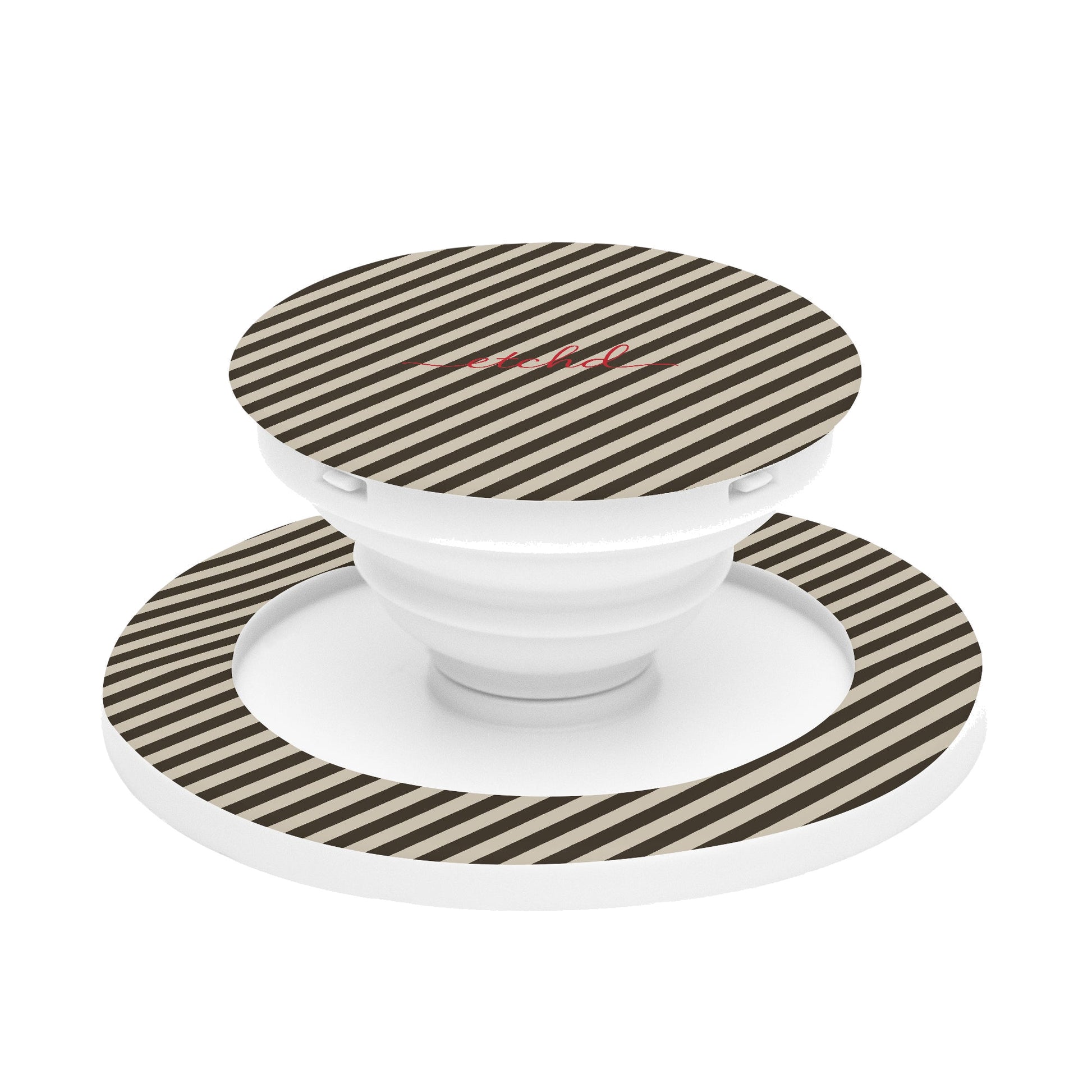Cream & Brown Striped Diagonal Phone Grip And Stand by etchd