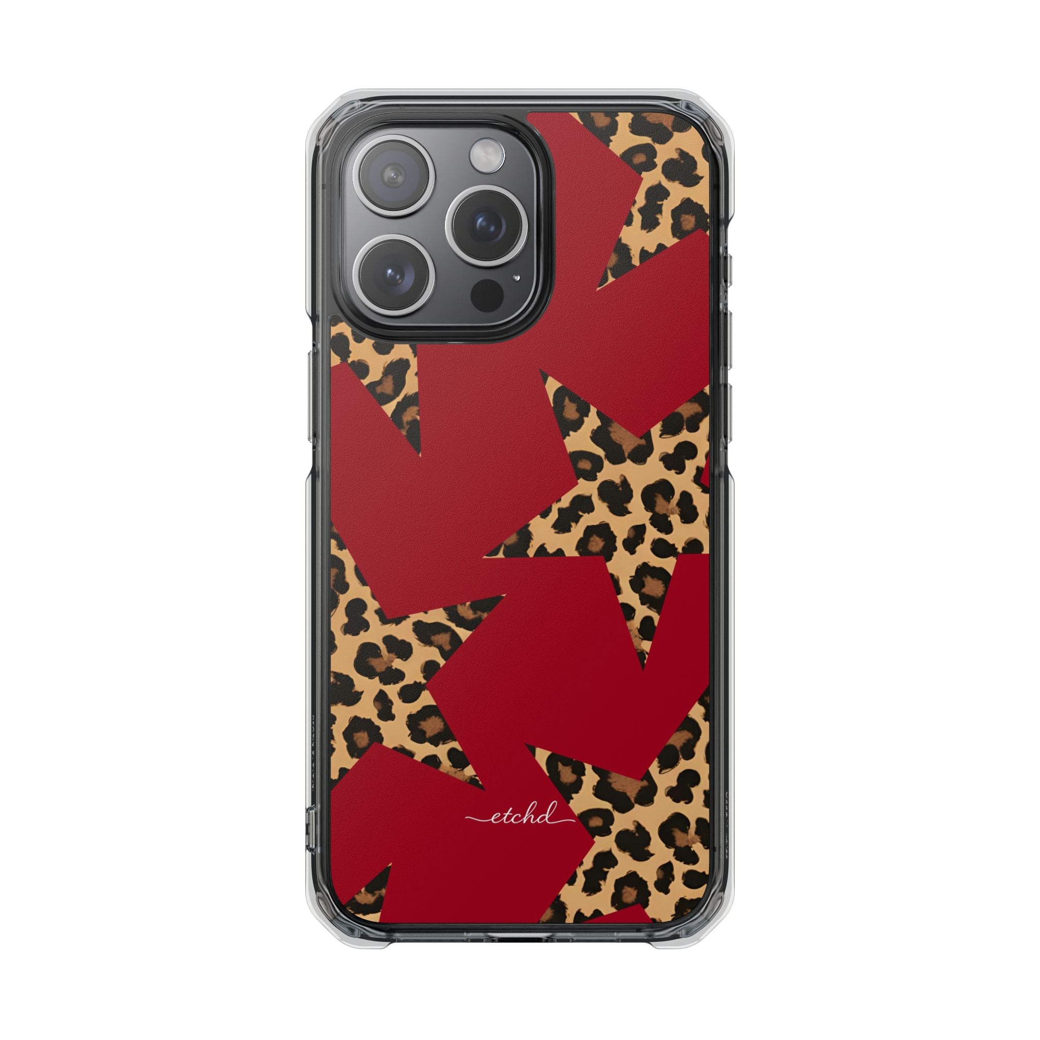Red & Leopard Stars Clear Magnetic Phone Case by etchd