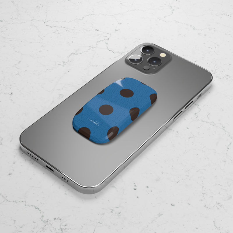 Espresso And Cerulean Polka Dot Click-On Phone Grip by etchd, view 5