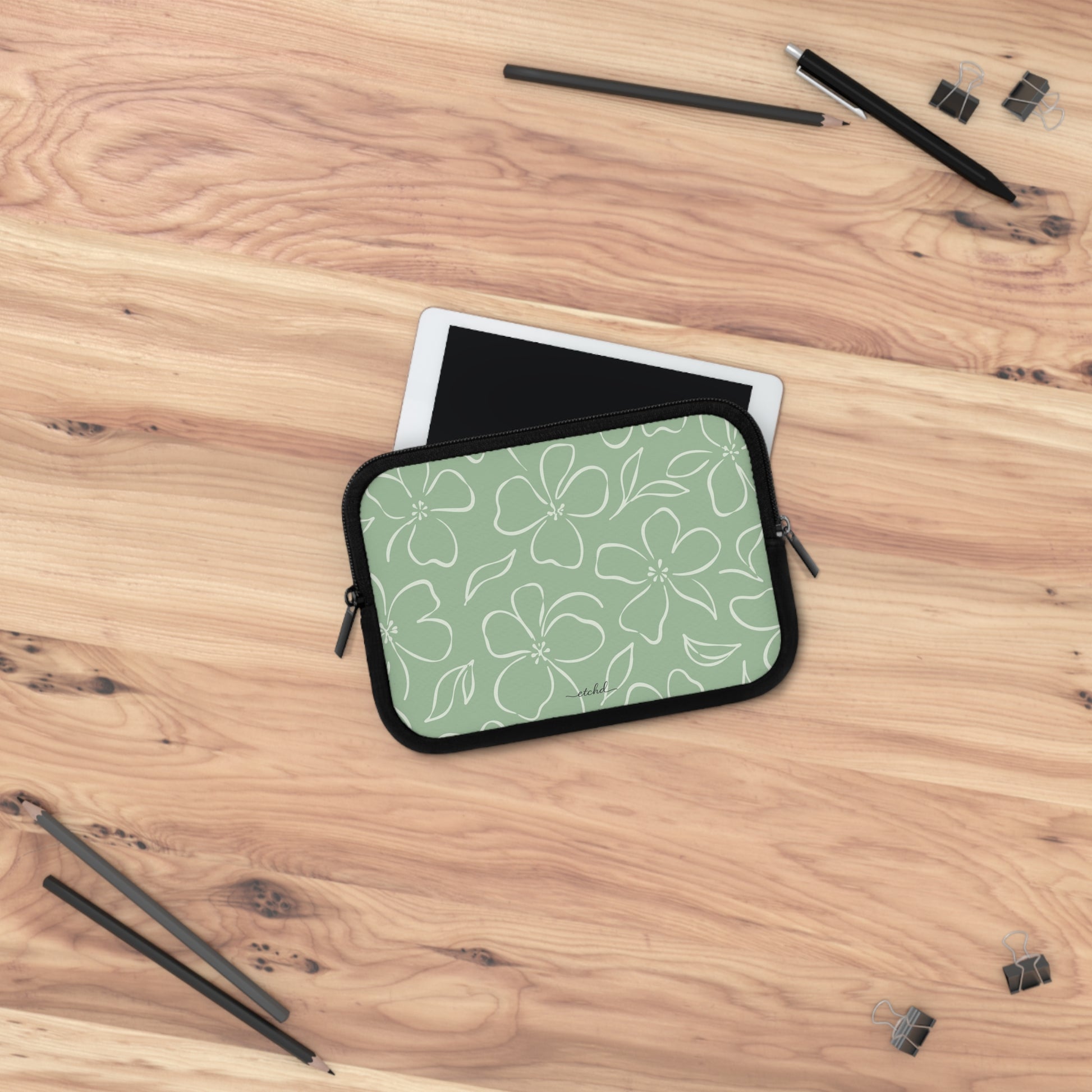 Sage & Cream Floral Laptop Sleeve by etchd, view 14