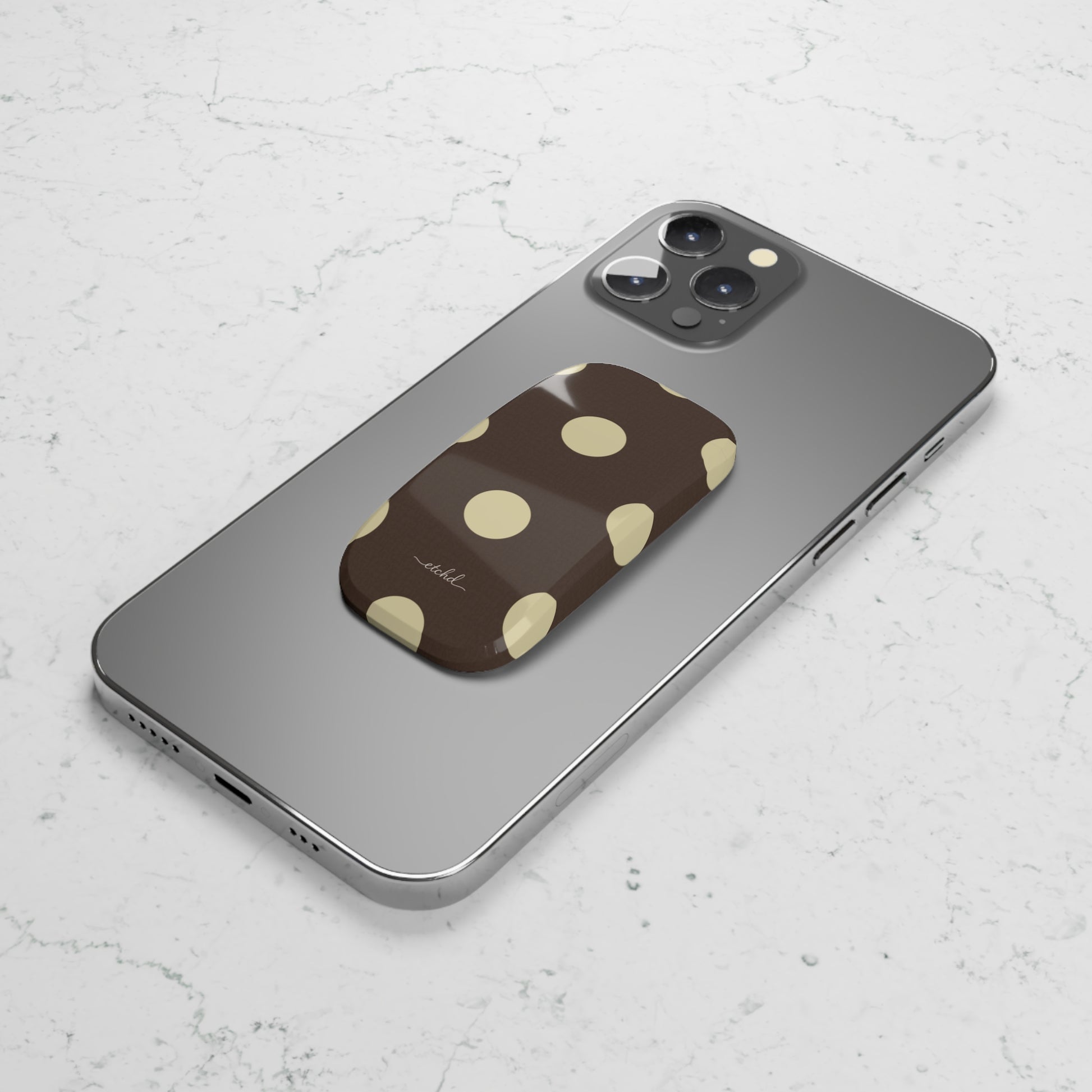Brown And Butter Yellow Polka Dot Click-On Phone Grip by etchd, view 5