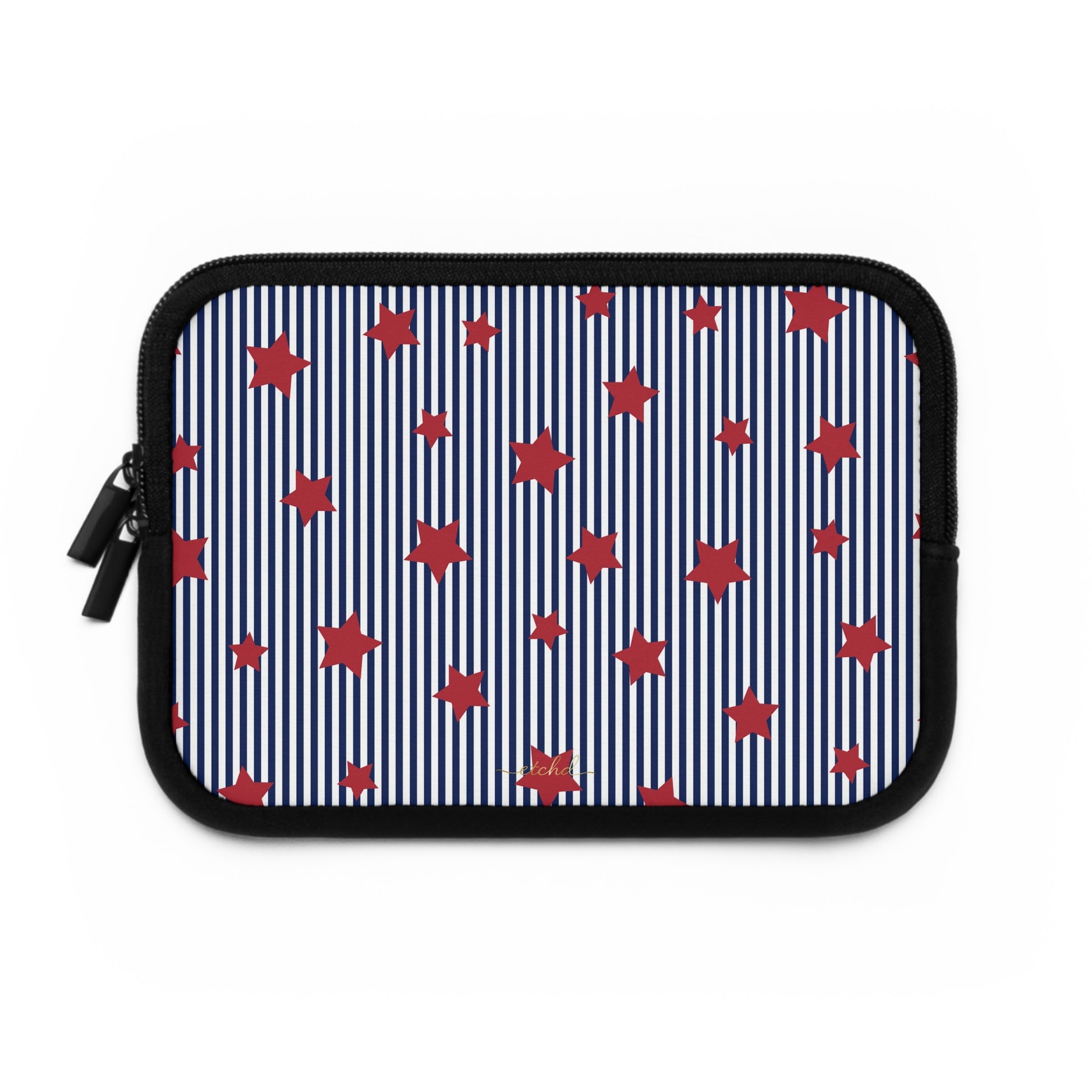 Blue Stripes & Red Stars Laptop Sleeve by etchd, view 2