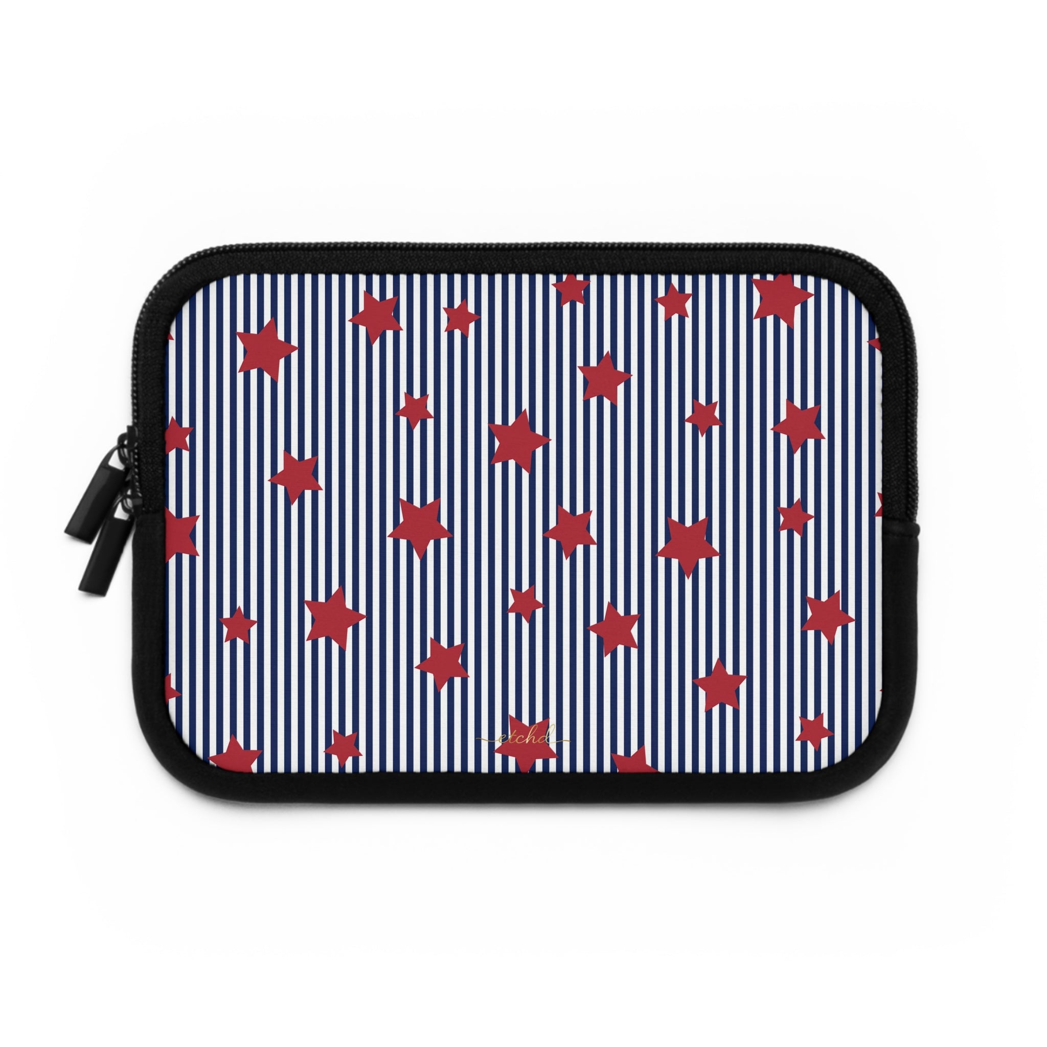 Blue Stripes & Red Stars Laptop Sleeve by etchd, view 2
