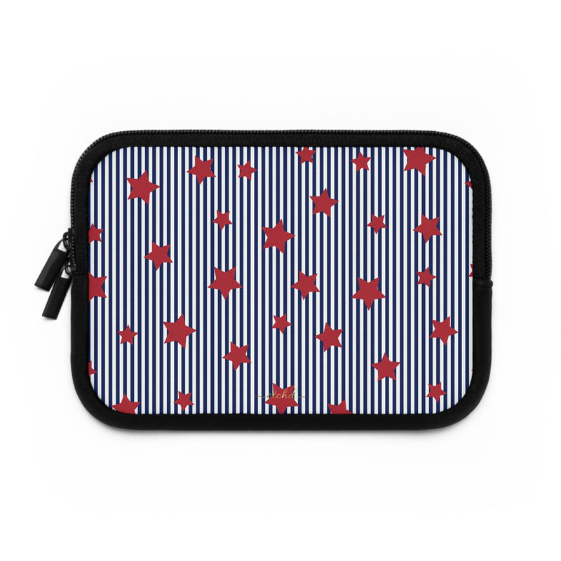 Blue Stripes & Red Stars Laptop Sleeve by etchd, view 2