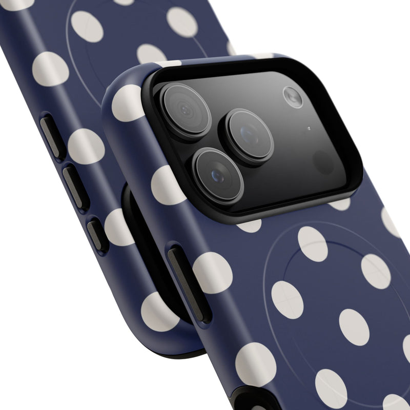 Cream & Navy Polka Dot Magnetic Phone Case by etchd, view 100