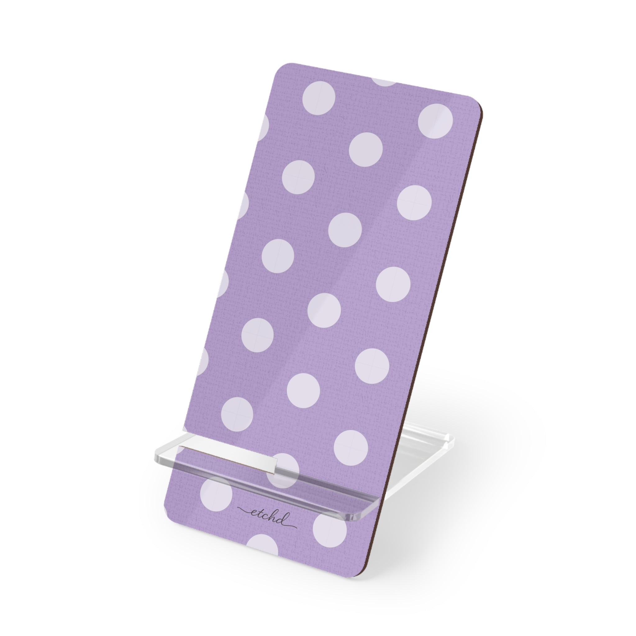 Cream & Lilac Polka Dot Phone Stand by etchd