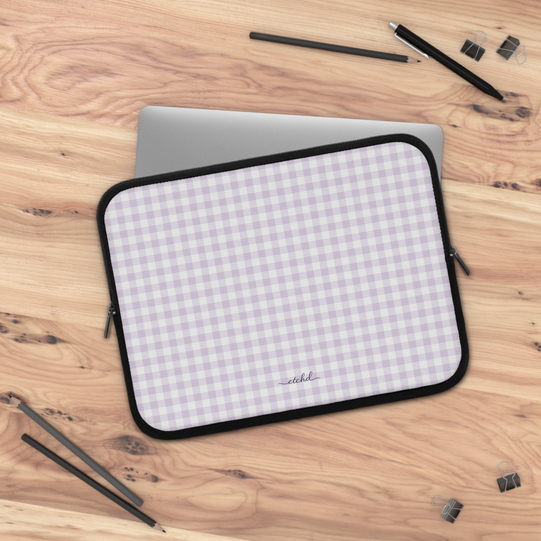 Lilac Gingham Laptop Sleeve by etchd, view 5