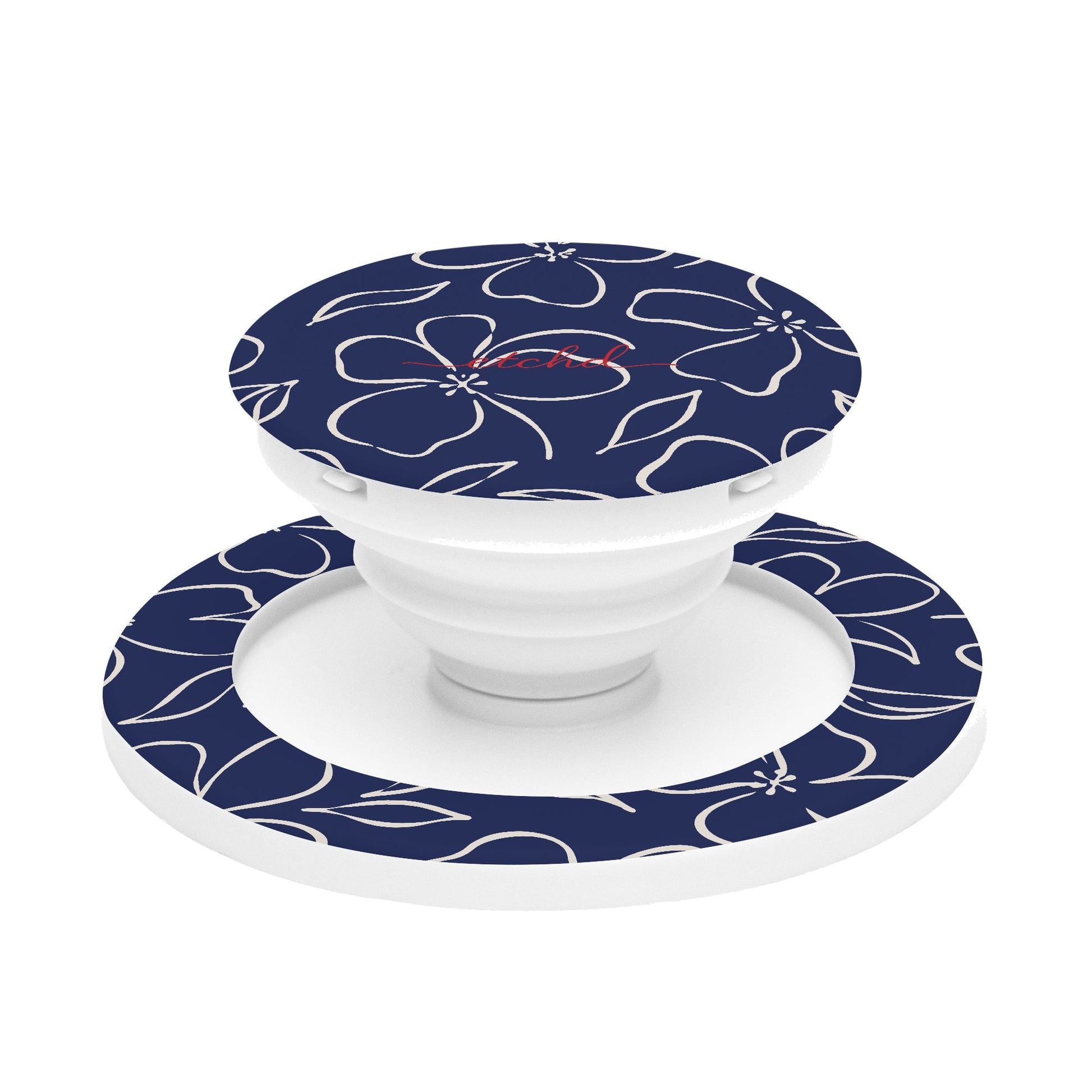 Navy & Cream Floral Agarre y soporte para móvil de etchd