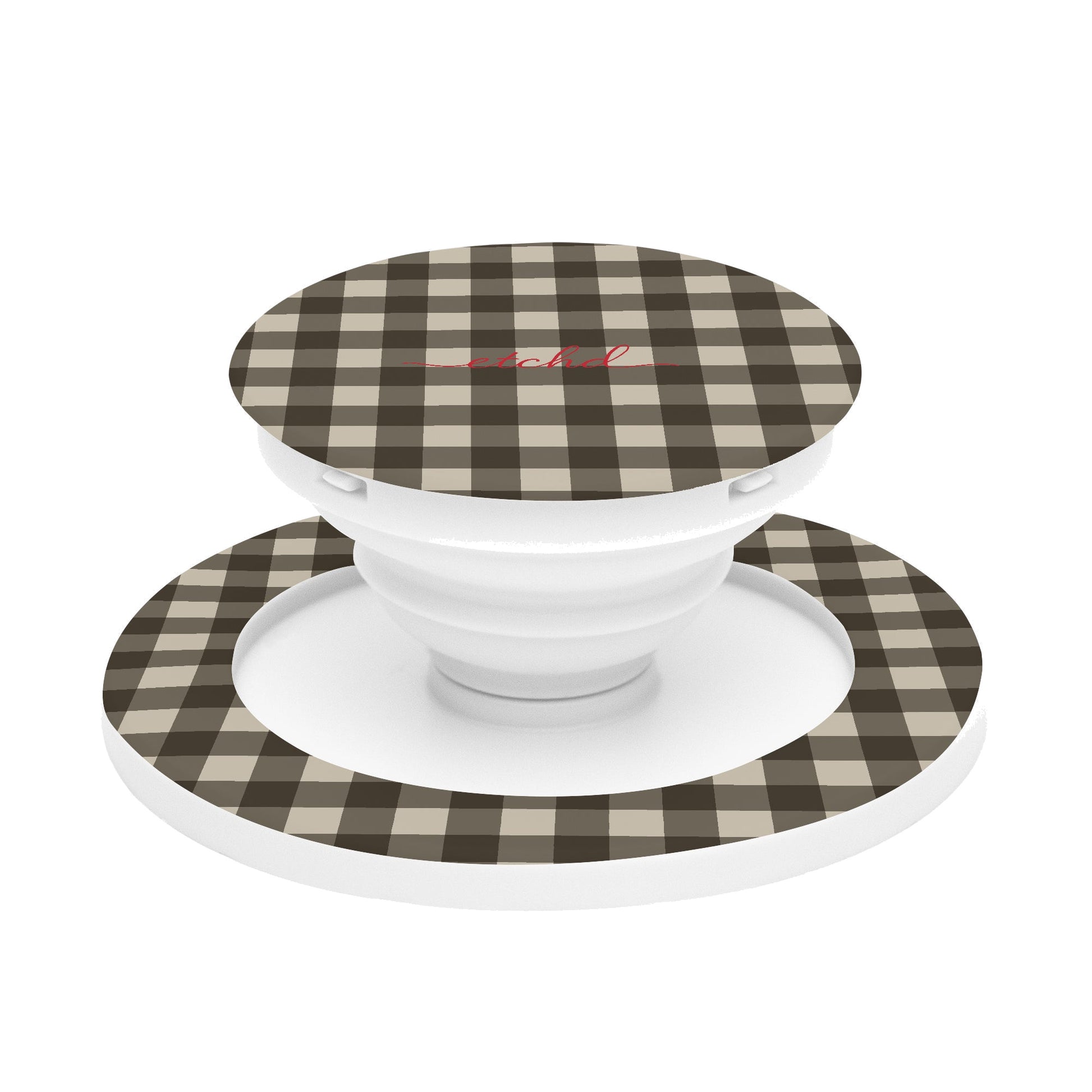 Cream & Brown Gingham Phone Grip And Stand by etchd