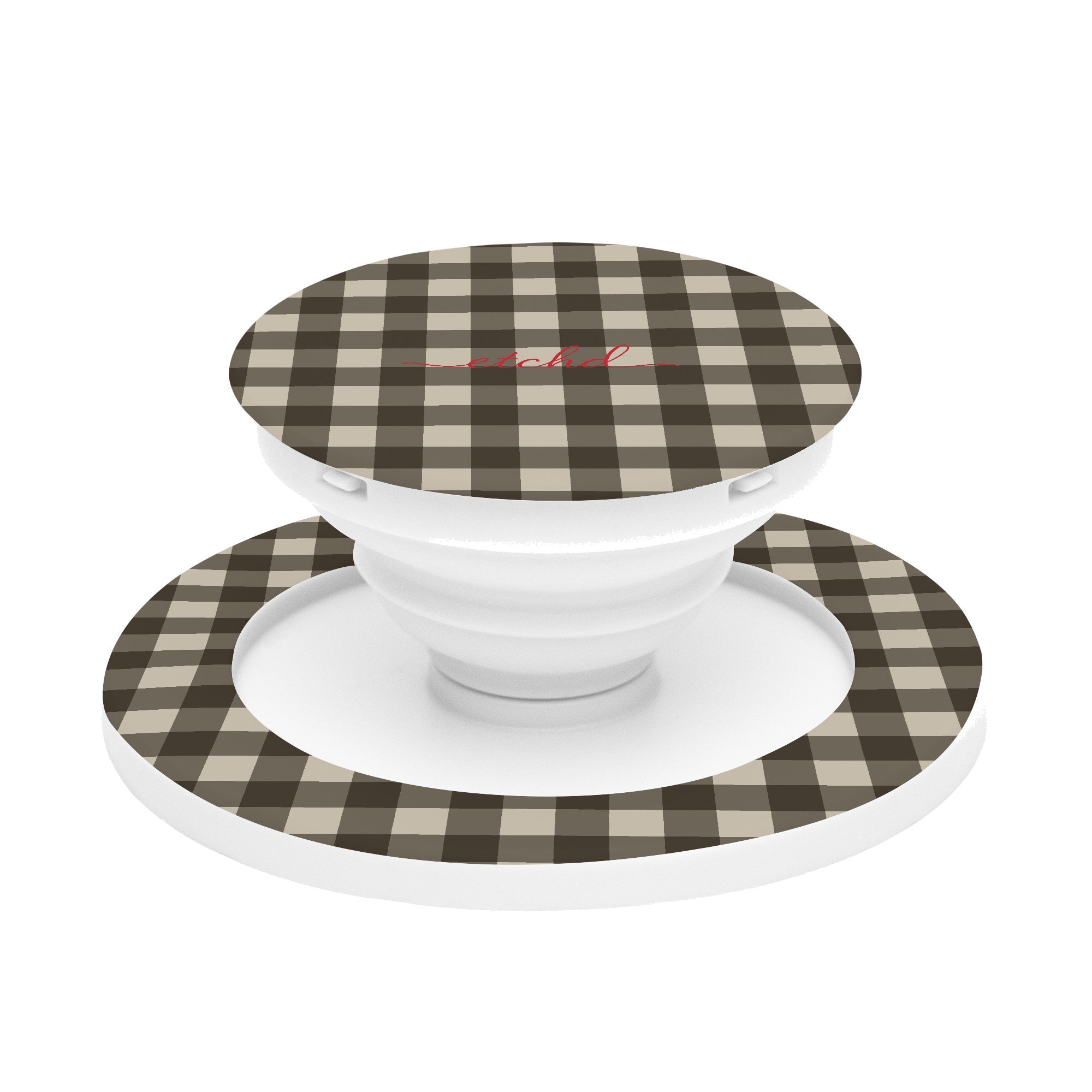 Cream & Brown Gingham Phone Grip And Stand by etchd