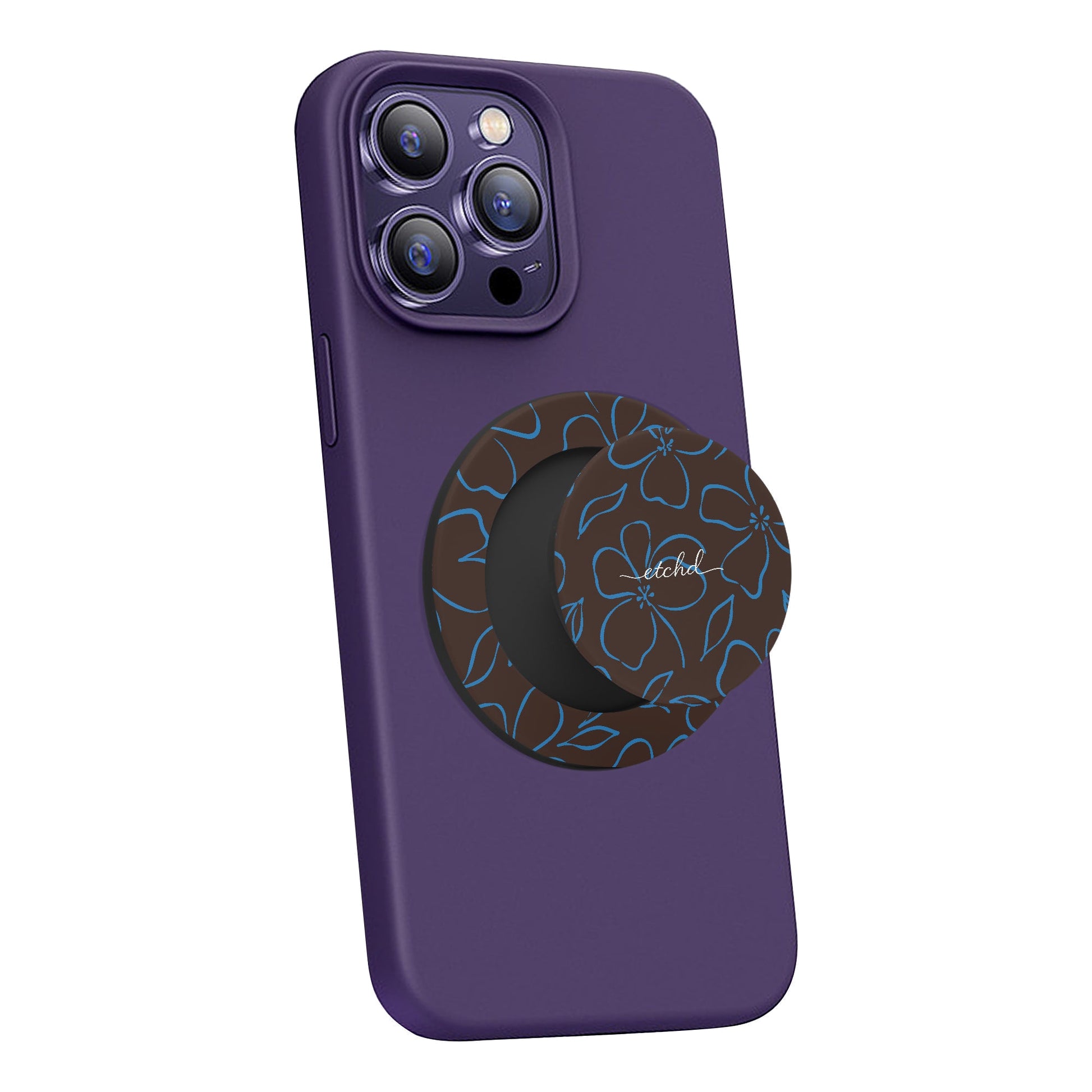 Espresso & Cerulean Floral Phone Grip And Stand by etchd, view 4