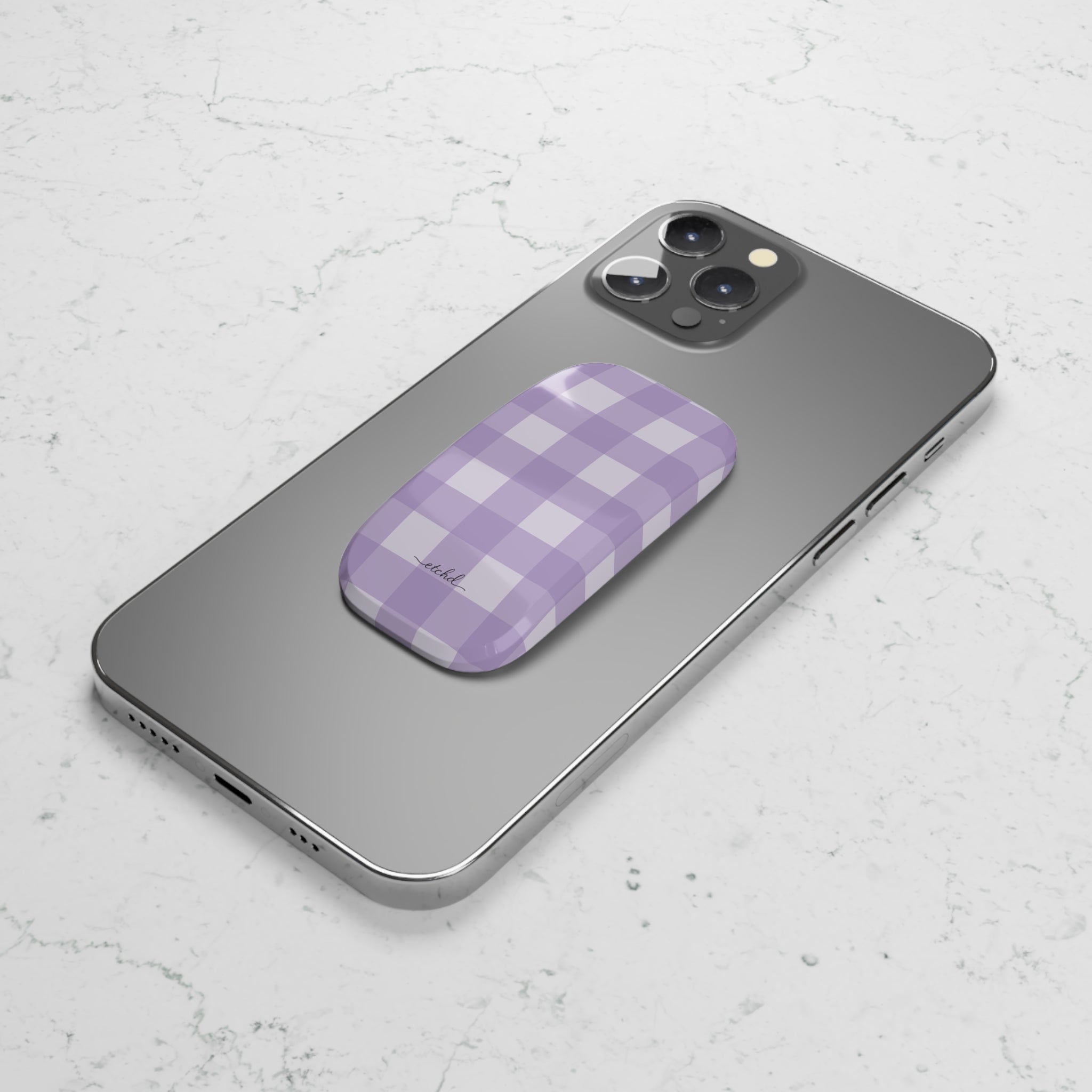 Lilac & Cream Gingham Click-On Phone Grip by etchd, view 5