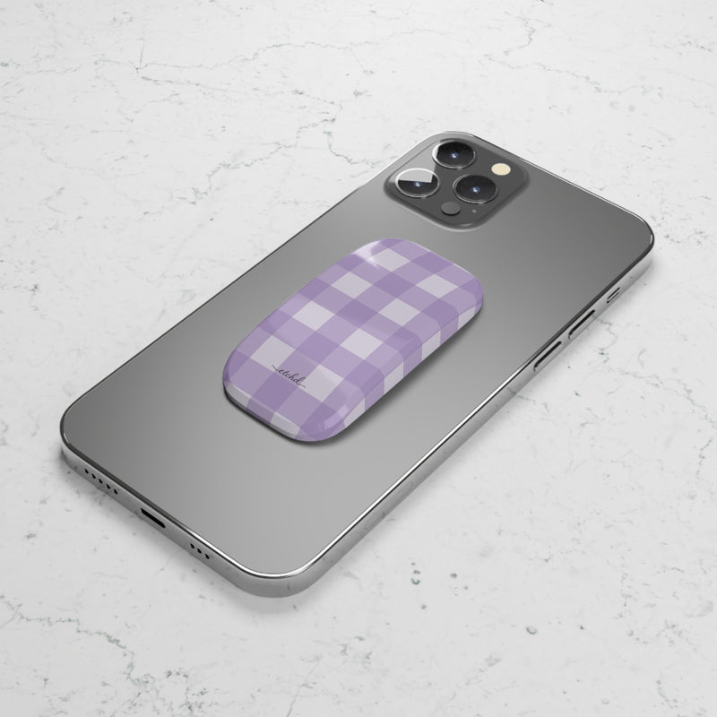 Lilac & Cream Gingham Click-On Phone Grip by etchd, view 5