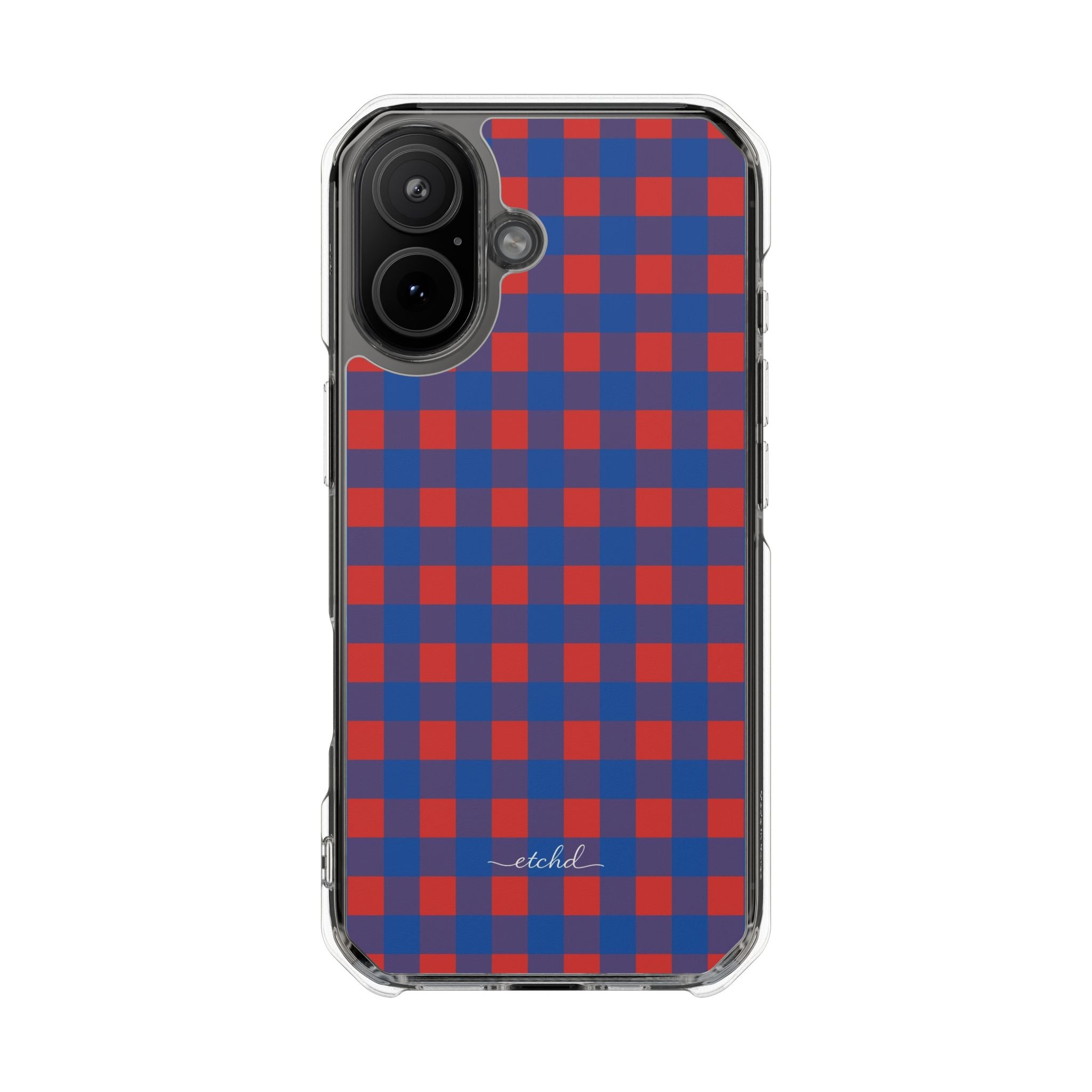 Cobalt & Poppy Gingham Clear Magnetic Phone Case by etchd, view 13