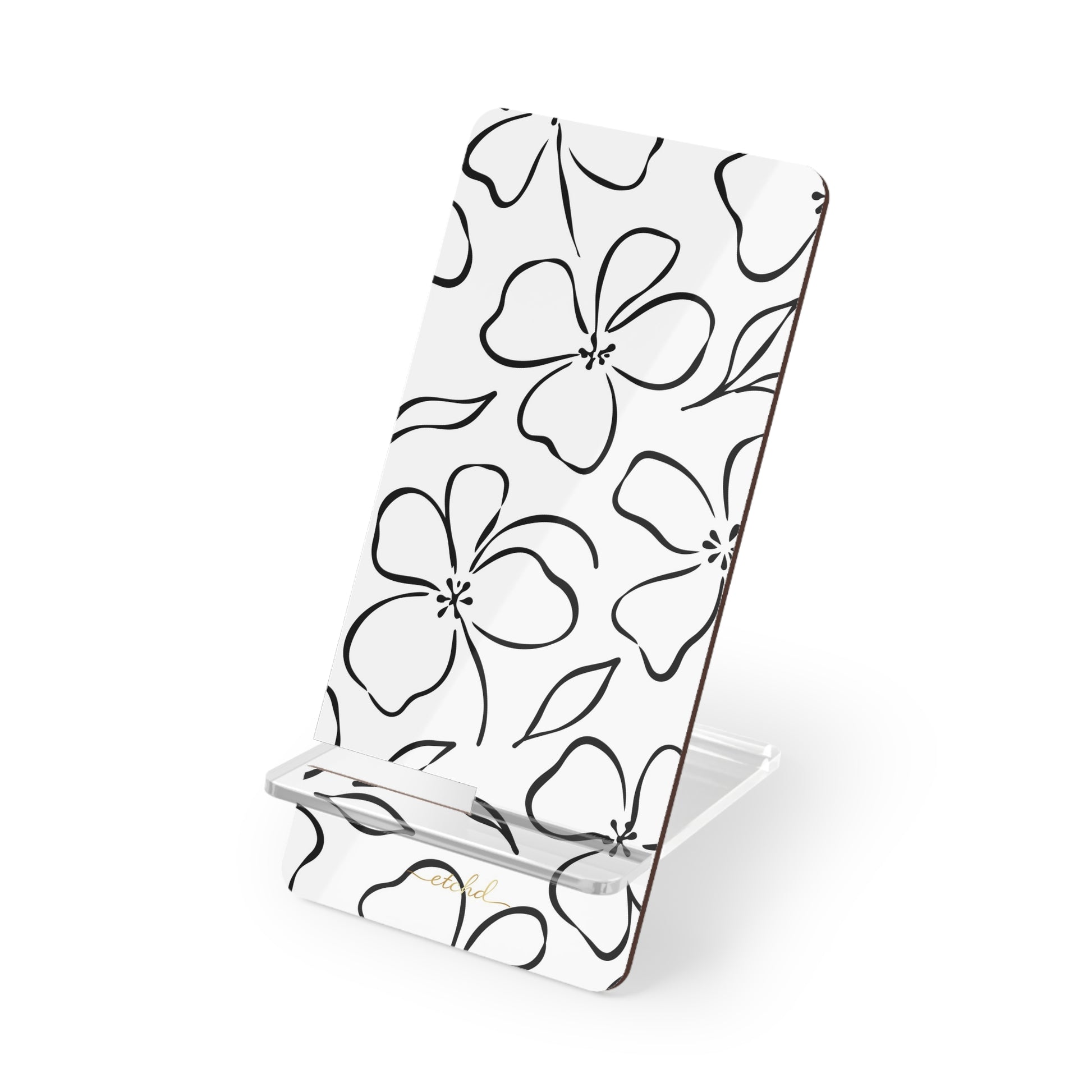 White & Black Floral Phone Stand by etchd