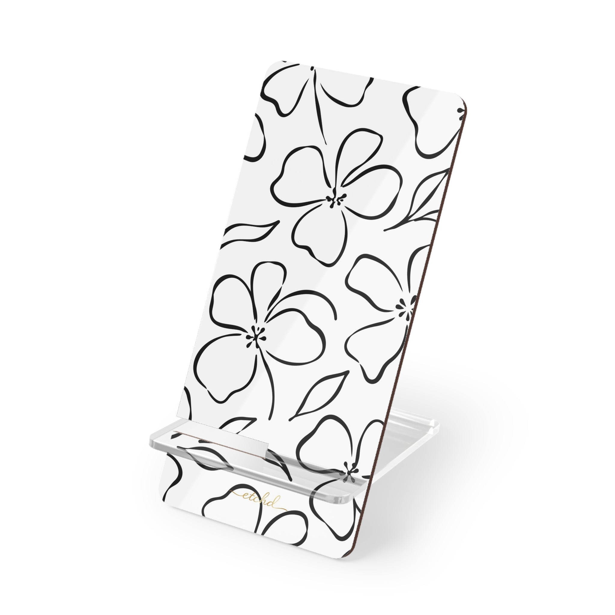 White & Black Floral Phone Stand by etchd