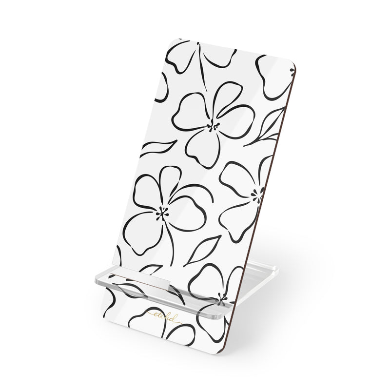 White & Black Floral Phone Stand by etchd