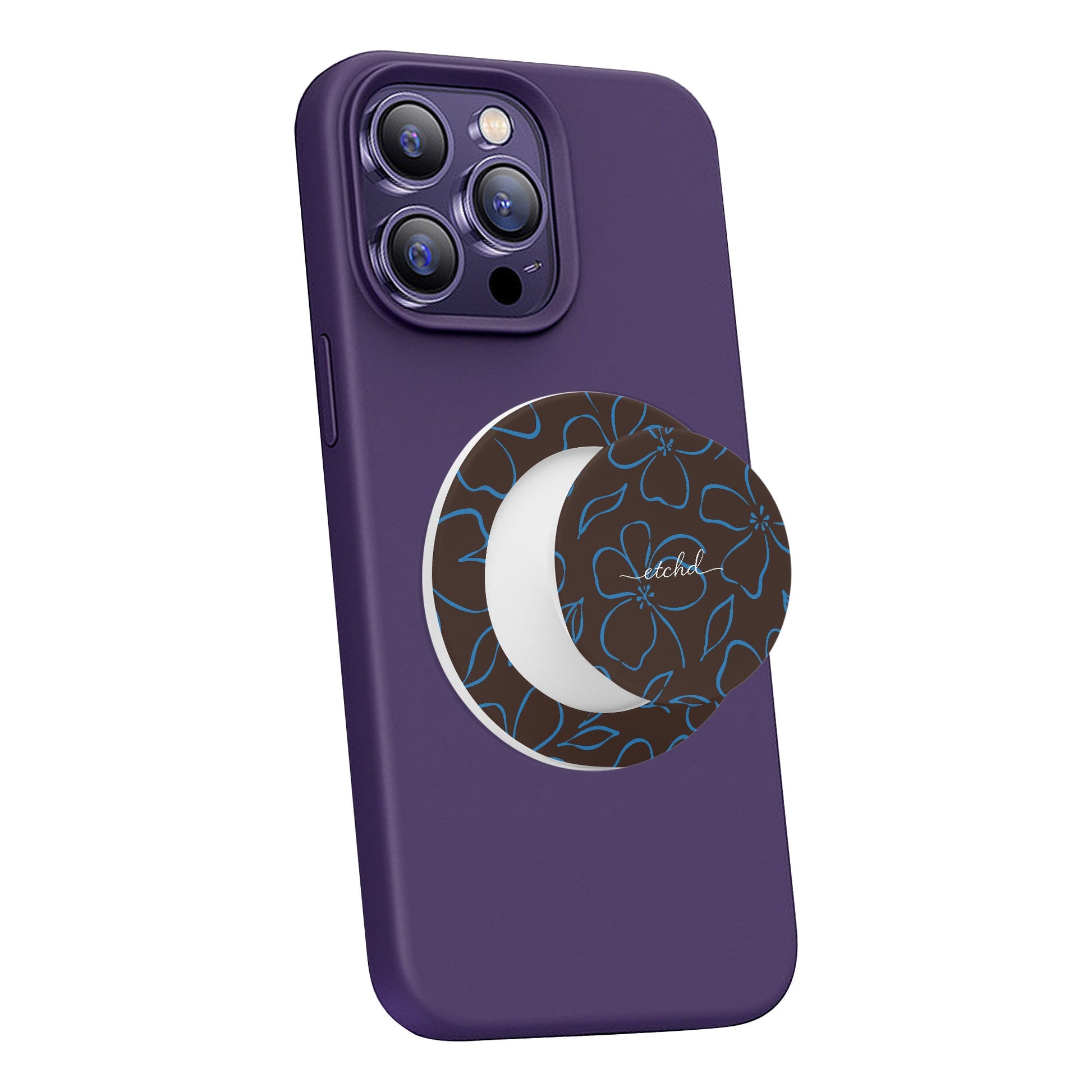 Espresso & Cerulean Floral Phone Grip And Stand by etchd, view 7