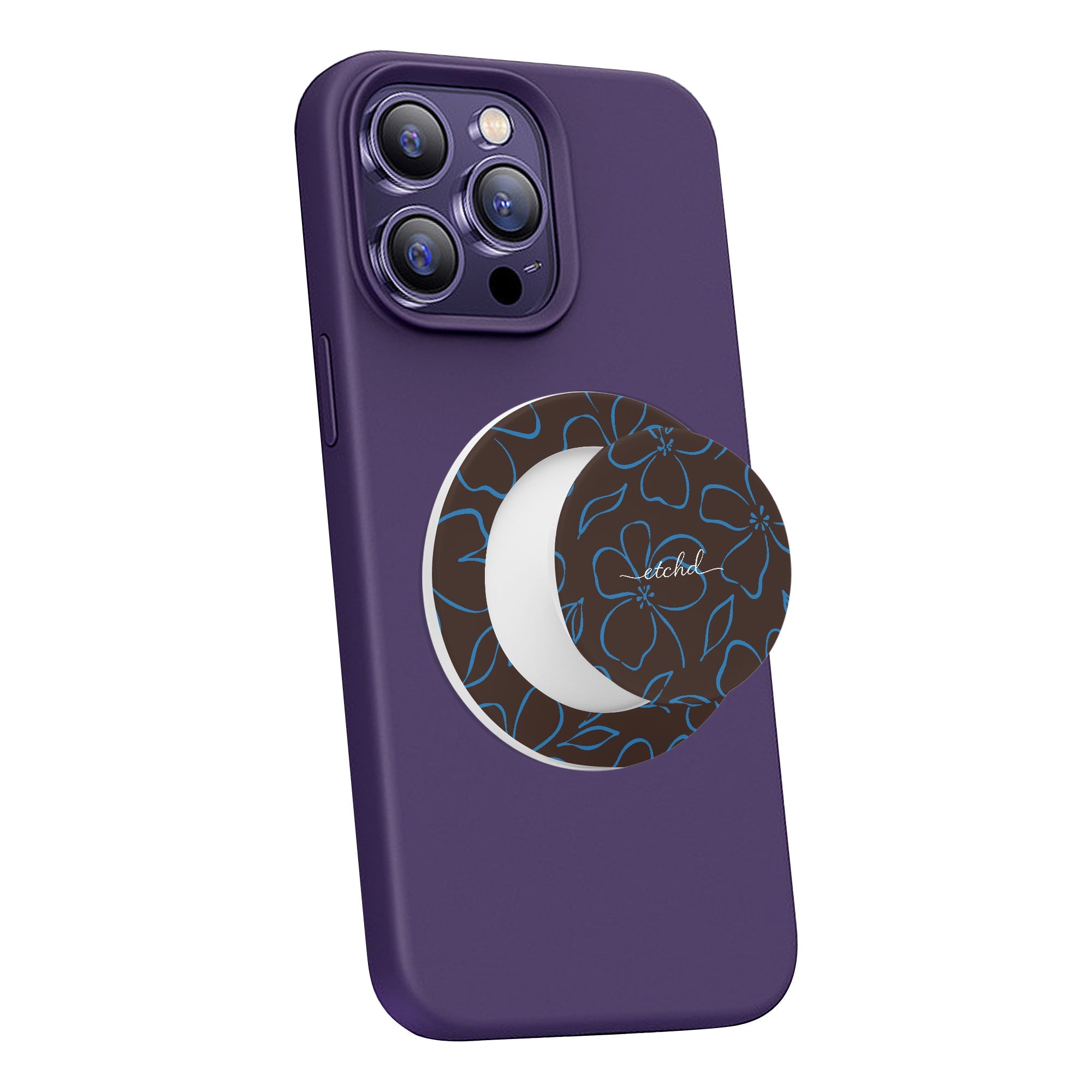 Espresso & Cerulean Floral Phone Grip And Stand by etchd, view 7