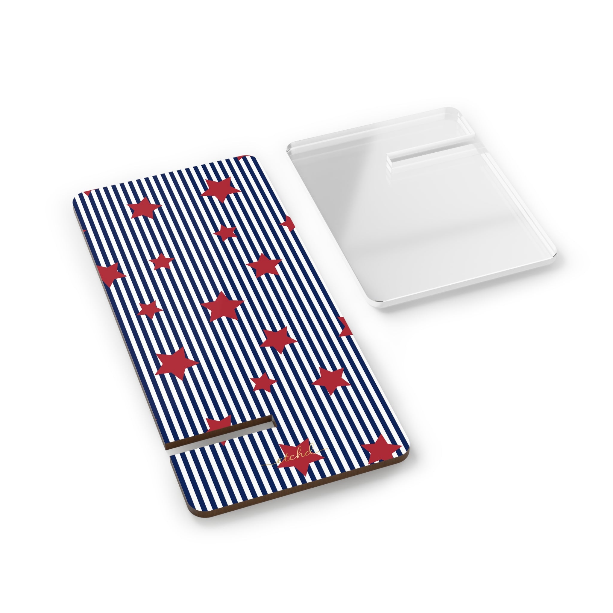 Blue Stripes & Red Stars Phone Stand by etchd, view 2