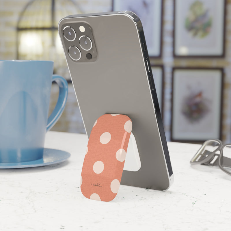 Cream & Coral Polka Dot Click-On Phone Grip by etchd, view 3