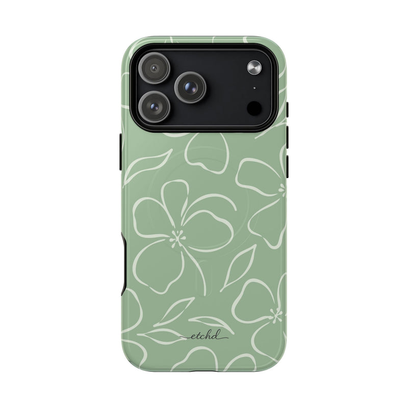 Sage & Cream Floral Magnetic Phone Case by etchd, view 10