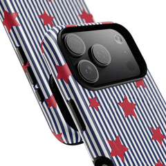 Blue Stripes & Red Stars Magnetic Phone Case by etchd, view 100