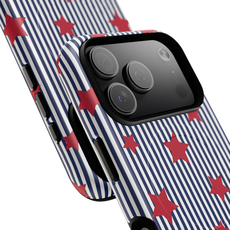 Blue Stripes & Red Stars Magnetic Phone Case by etchd, view 100