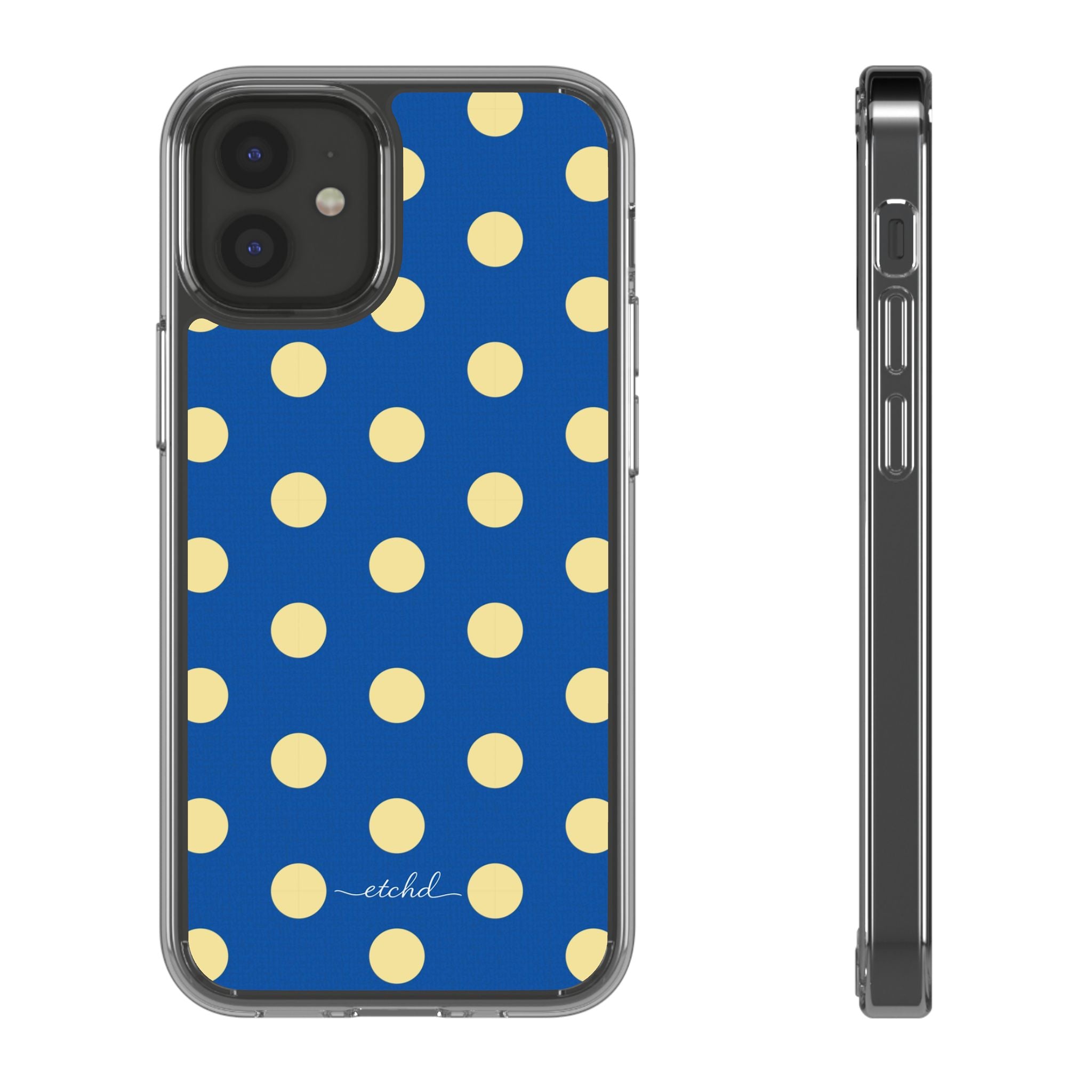 Butter & Cobalt Polka Dot Clear Phone Case by etchd, view 2