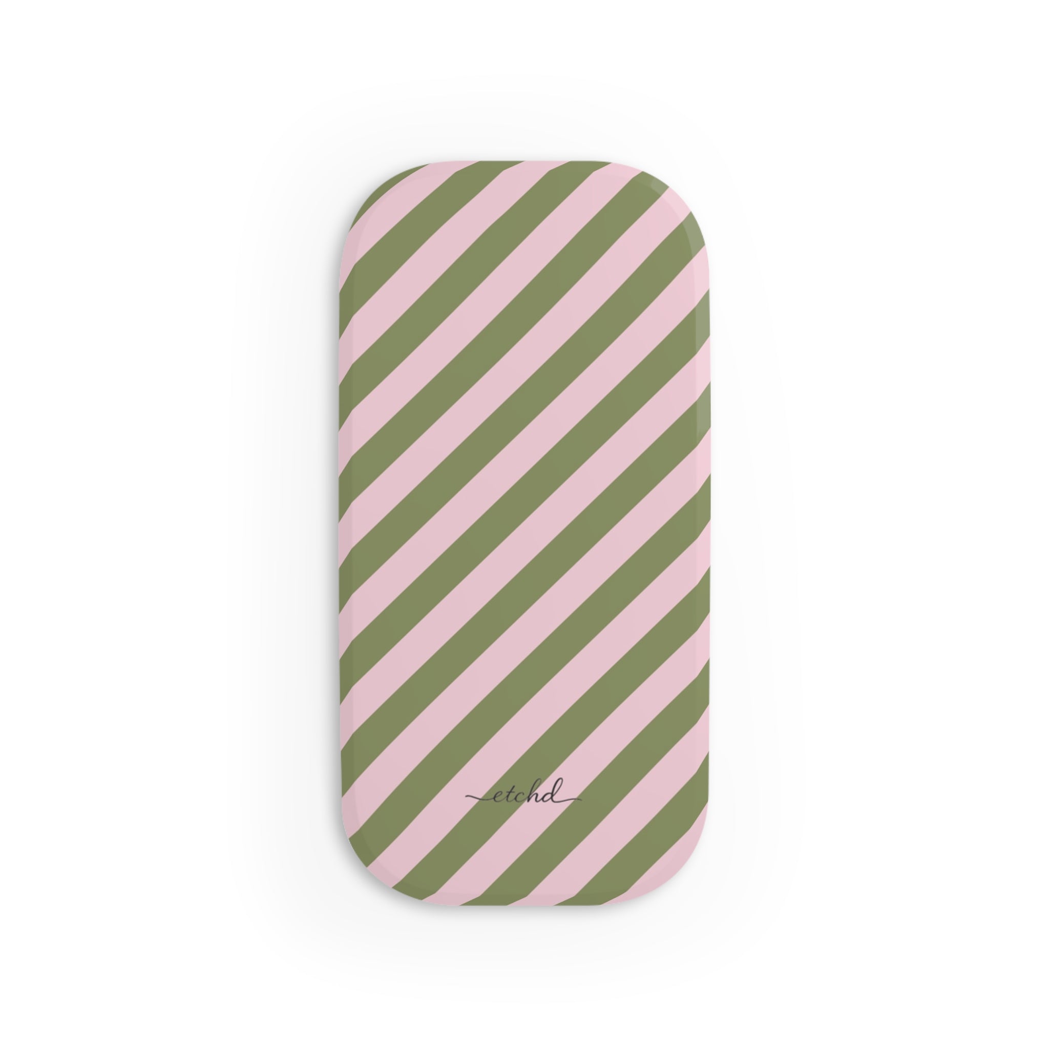Green & Pink Striped Diagonal Click-On Phone Grip by etchd, view 2