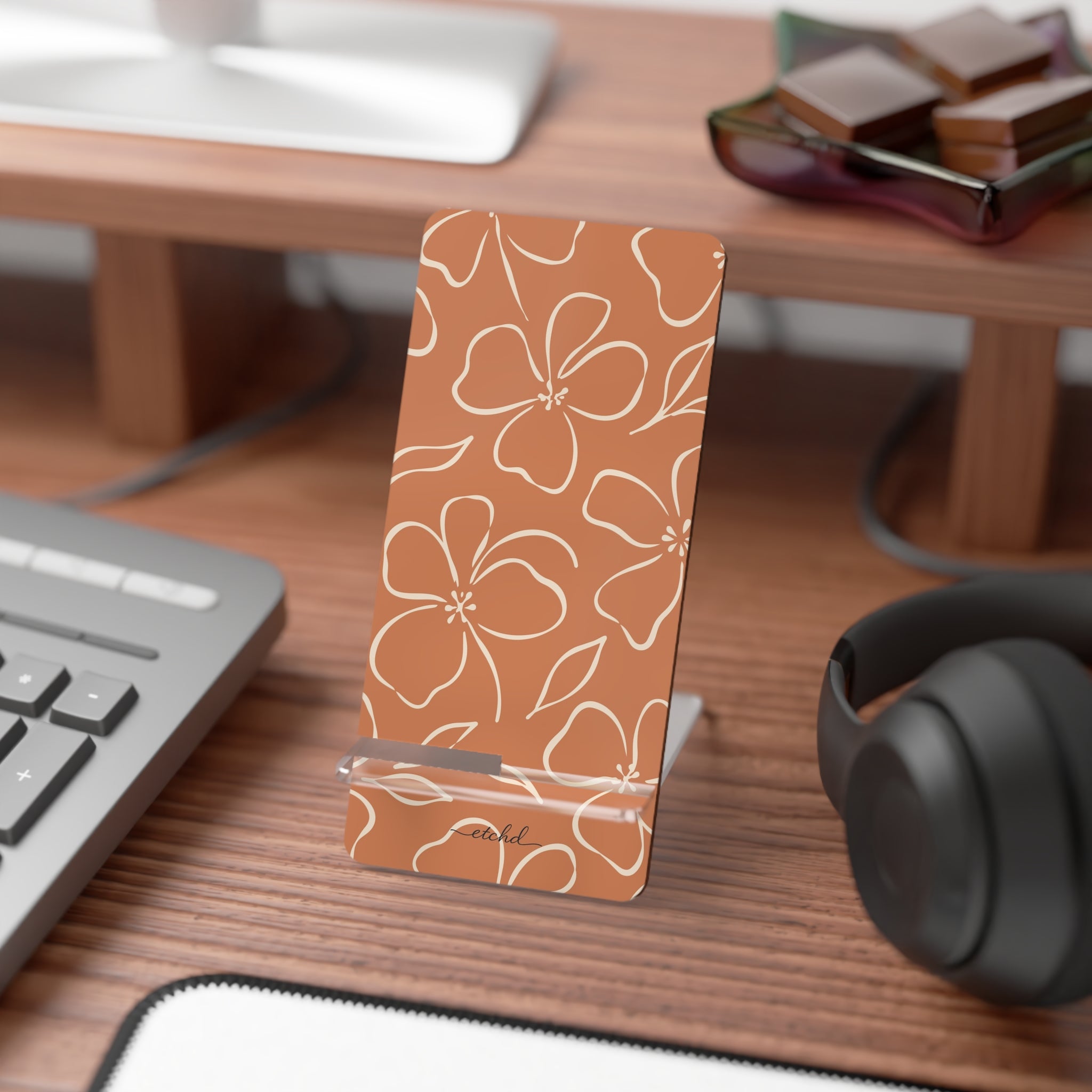 Terracotta & Cream Floral Supporto per telefono di etchd, vista 3