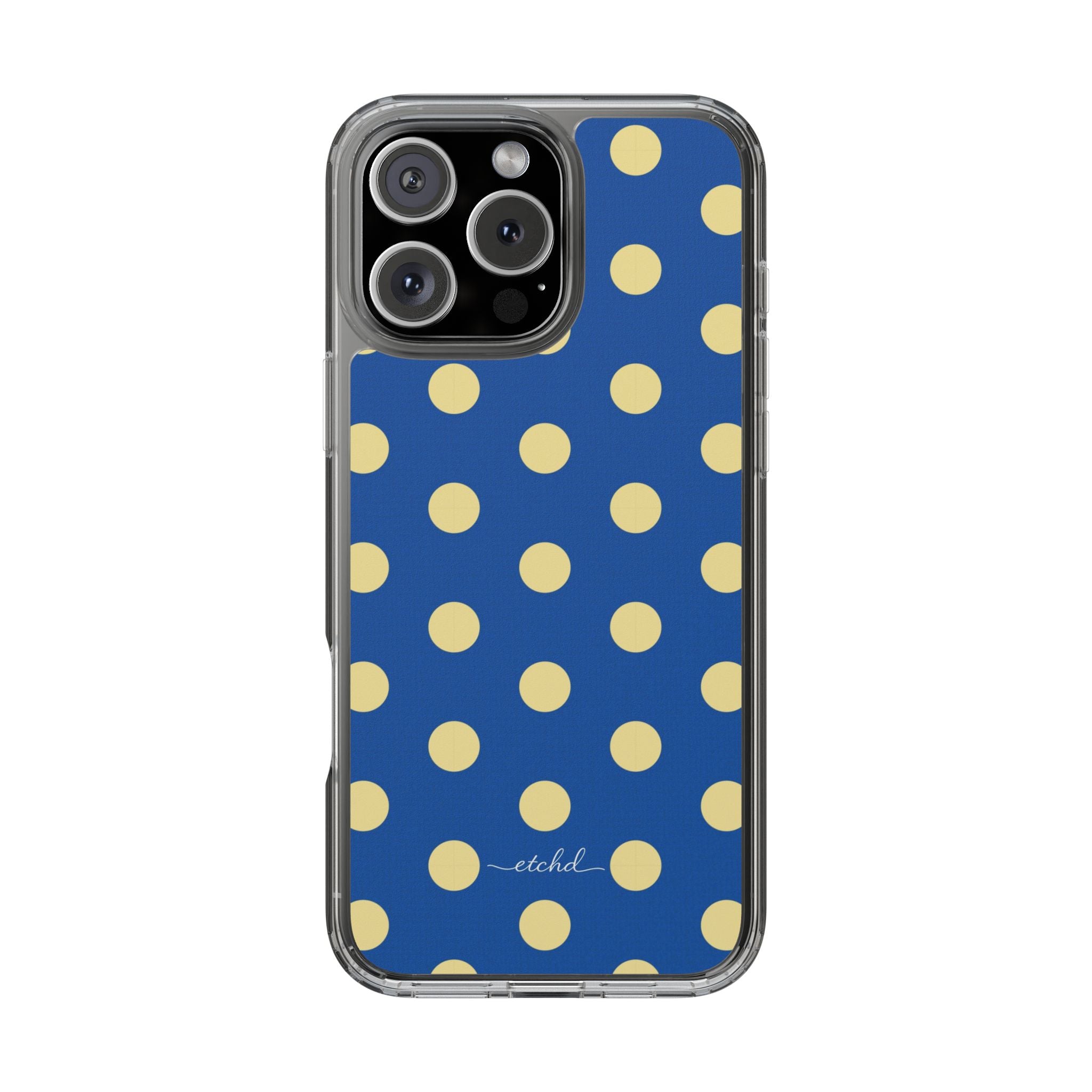 Butter And Cobalt Polka Dot Clear Phone Case by etchd