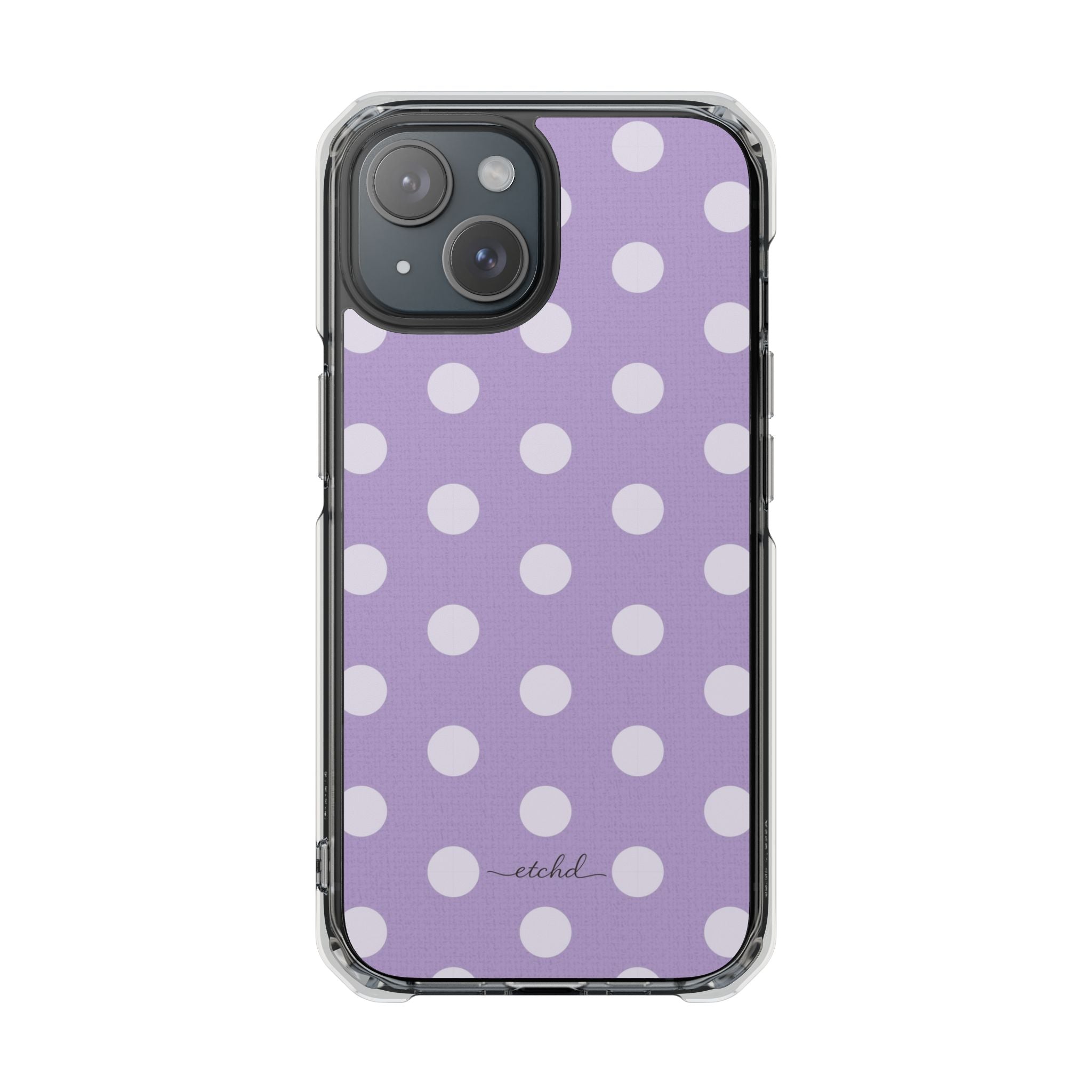 Cream & Lilac Polka Dot Clear Magnetic Phone Case by etchd, view 2